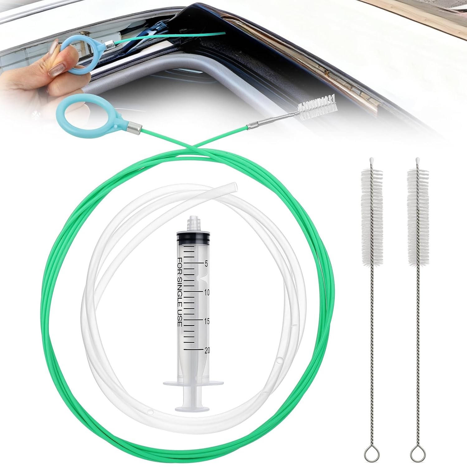 Extra Long 118in Flexible Car Sunroof Drain Cleaning Tool Kit with Rod and