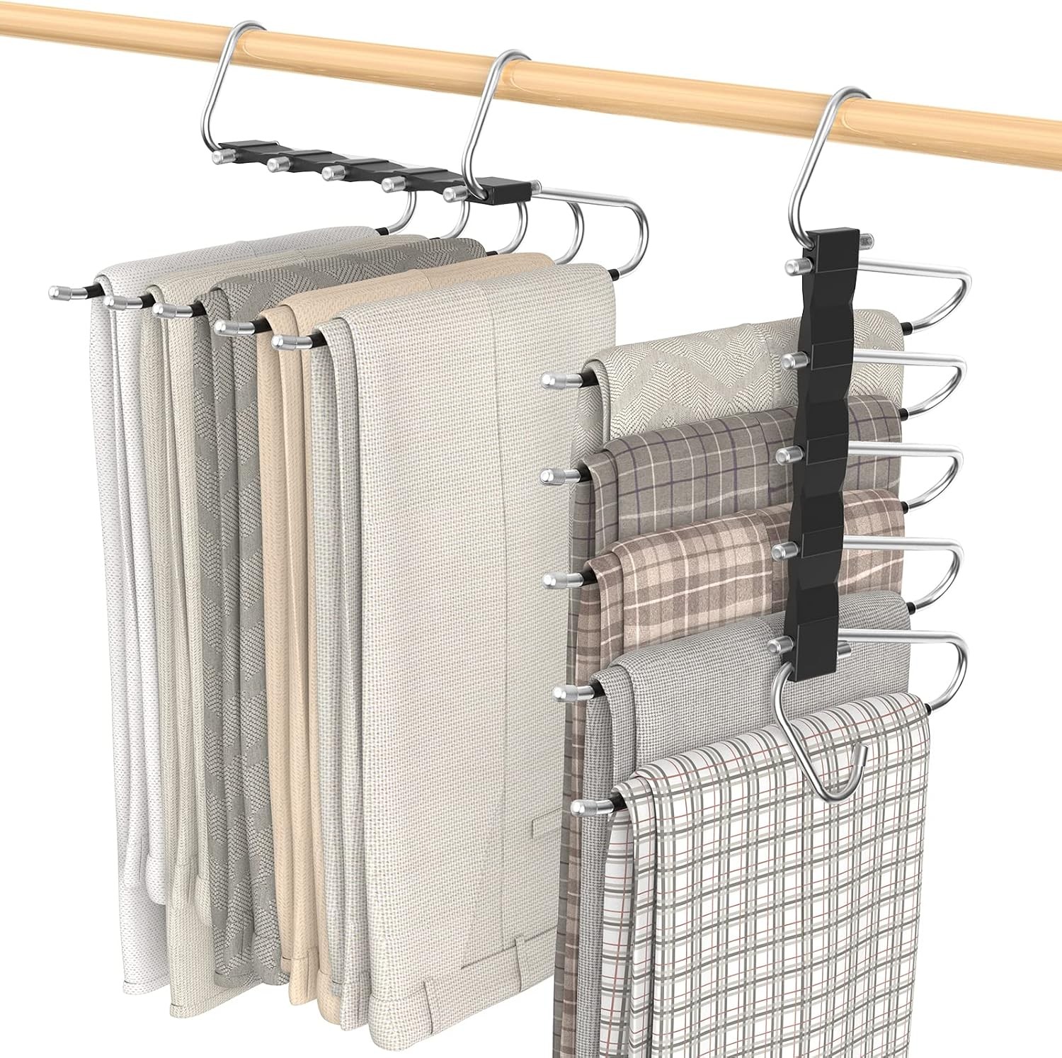 2 Pack Pants Hangers Space Saving, Anti-Slip Multi-Functional Pants Rack,