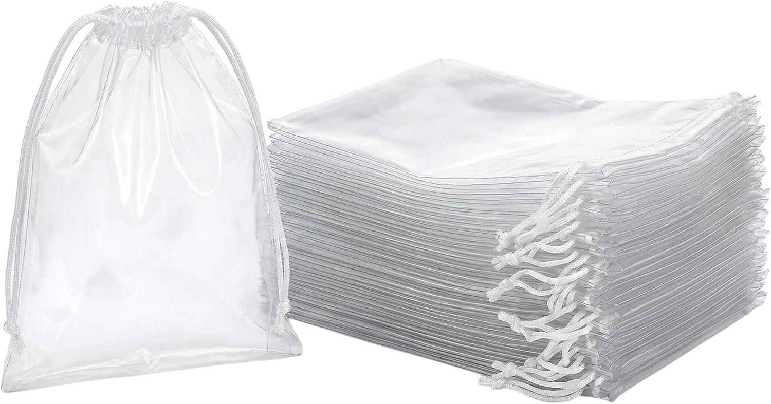 Clear LDPE Drawstring Bags 250 Pack 13.75″ x 17.5″ 2 Mil Disposable Transpare…