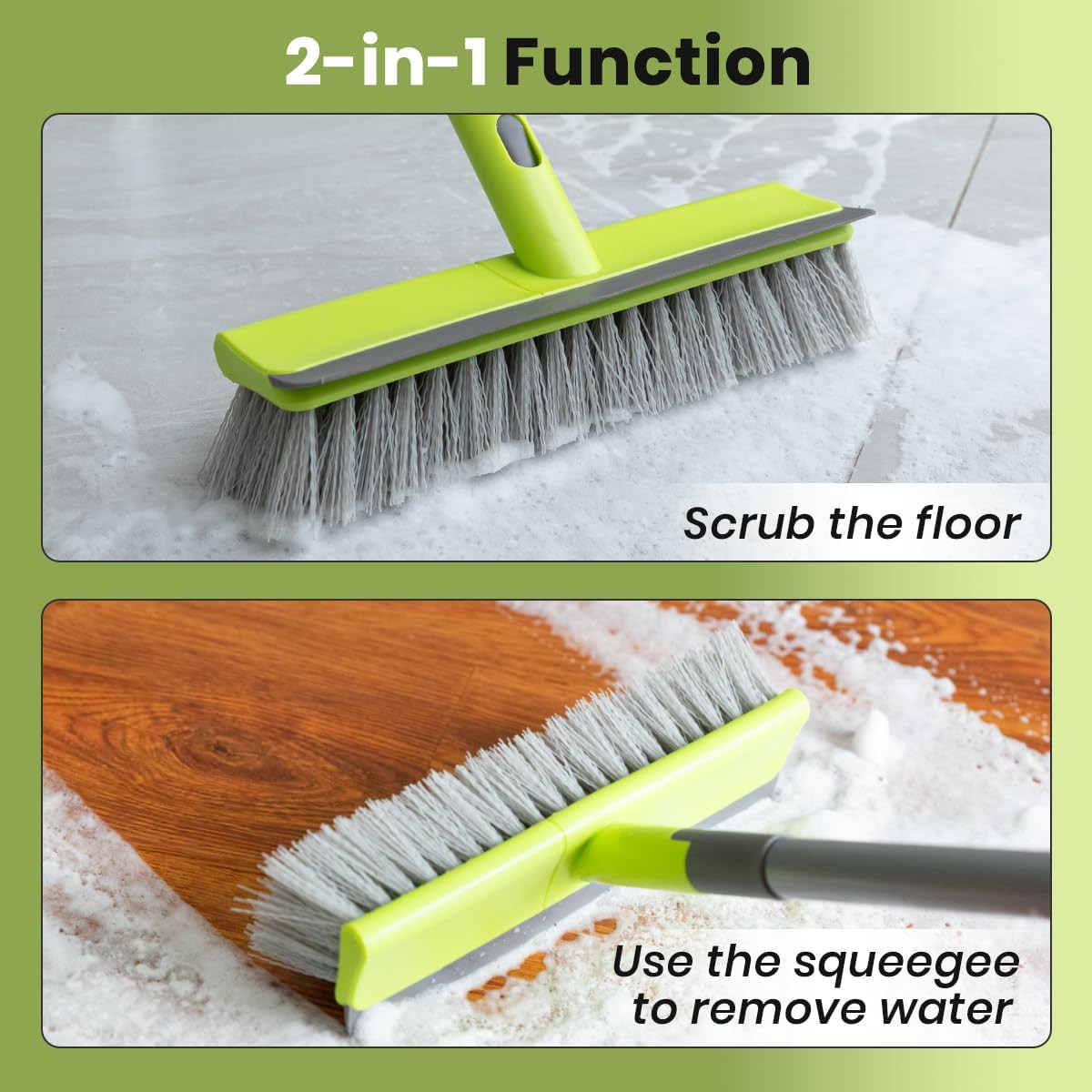 Floor Scrub Brush with 57″ Long Handle, 2 in 1 Scrape and Deck Brush Floor Scrub