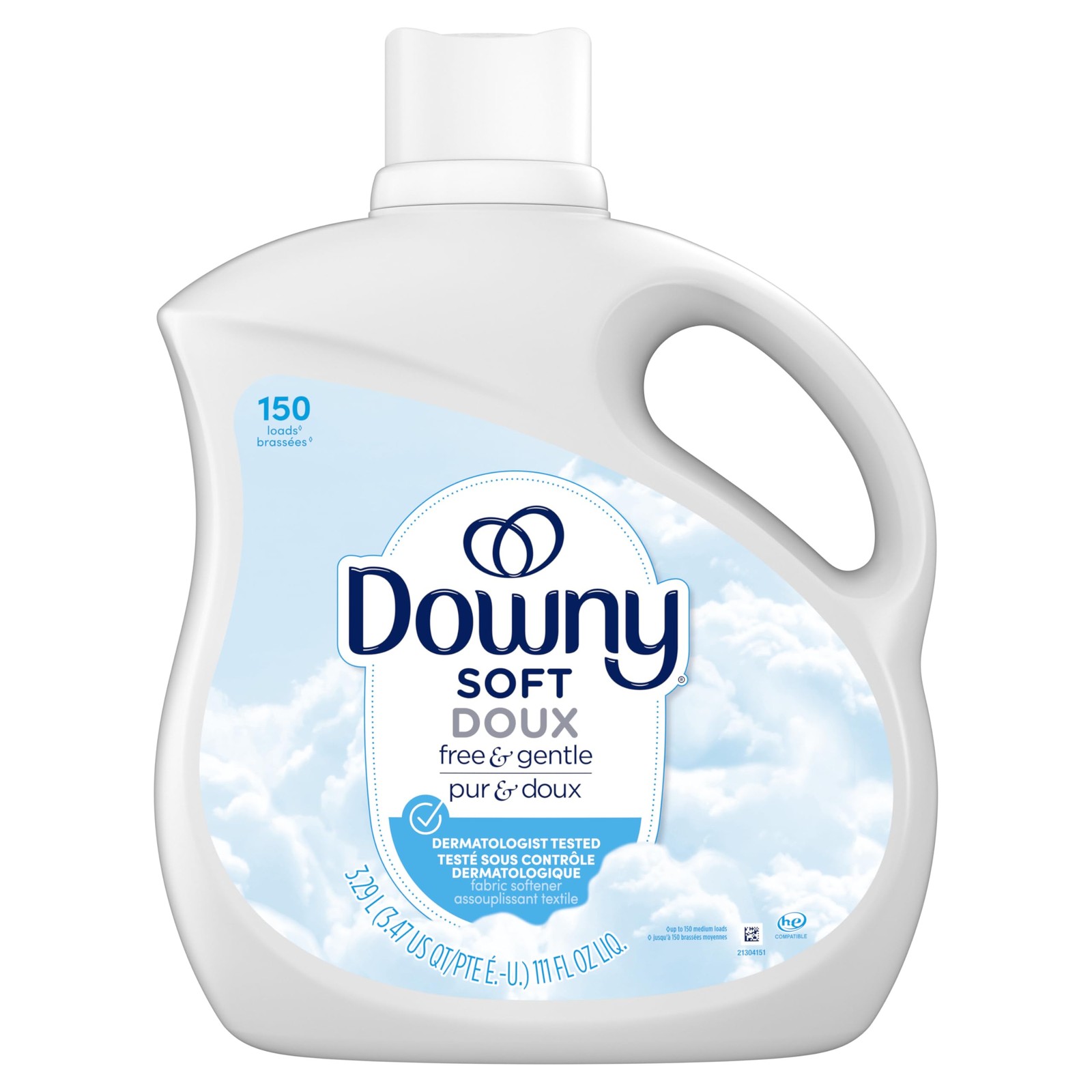 Free & Gentle Liquid Fabric Softener, 111 fl oz, 150 Loads, Hypoallergenic, S…