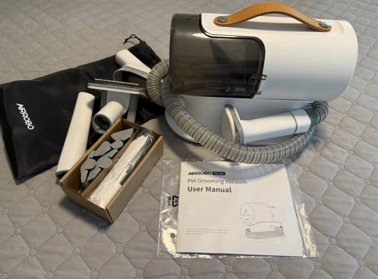 ARROBO PG100 Handheld Bagless Pet Grooming Vacuum Kit, White/Gray, Bag