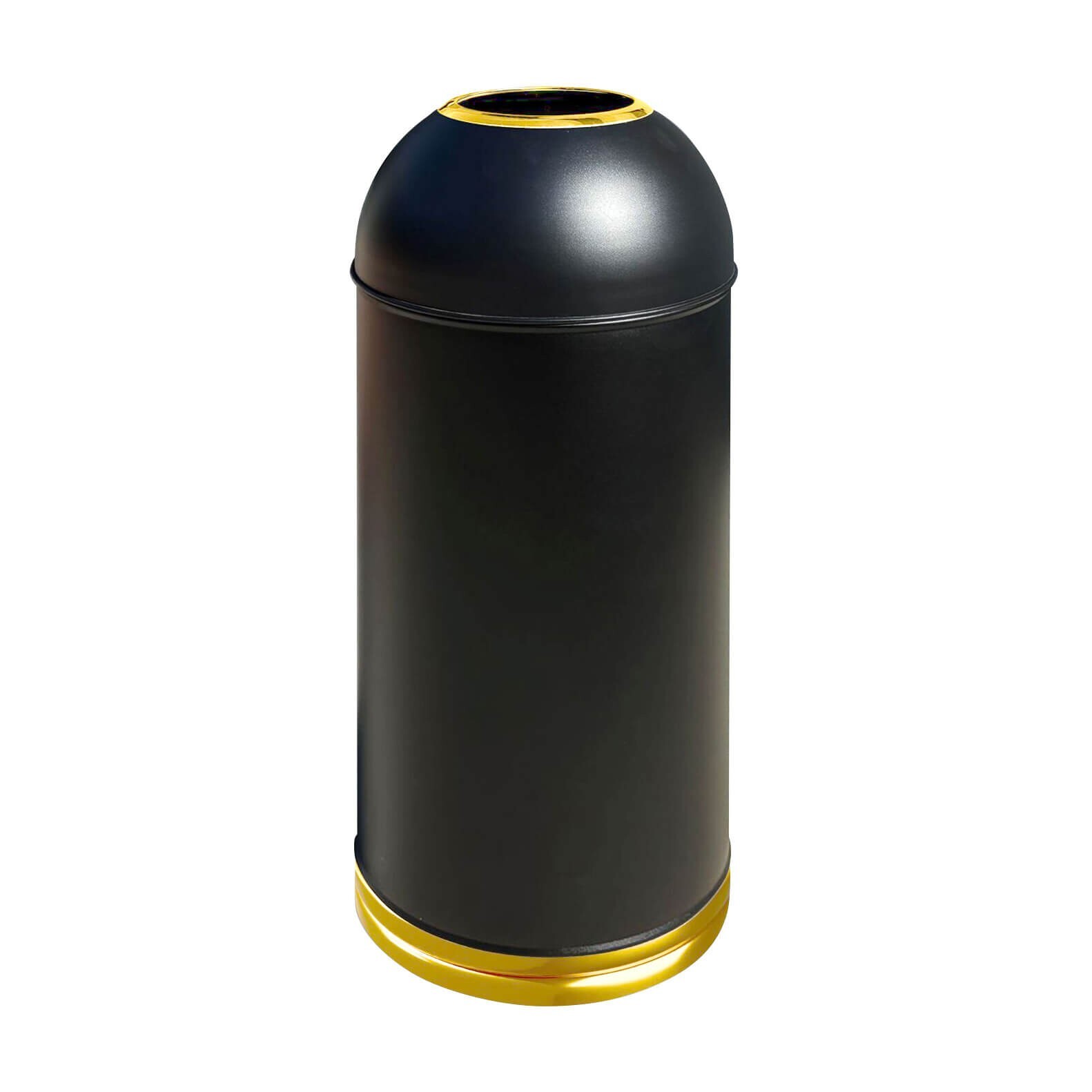 Sandbaggy 15-Gallon Black Open Top Dome Steel Trash Can with Lid (31″ x 12″)