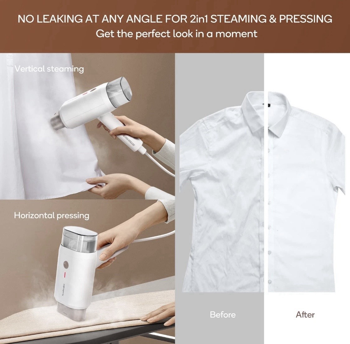 Newbealer Travel Garment Steamer 1200W White Gold 120V