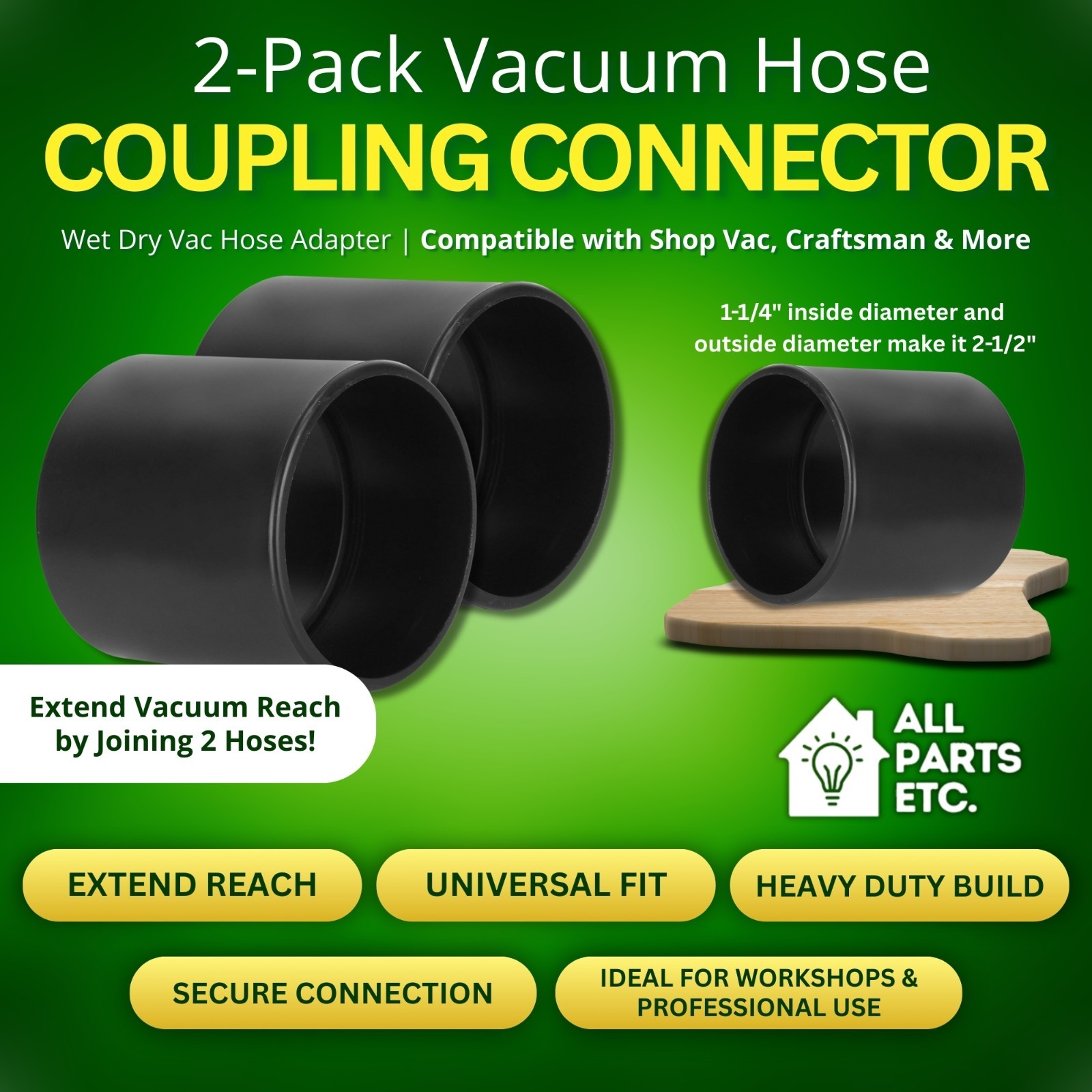 2-1/2″ 2.50 Hose Coupling Adapter for Shop Vac Craftsman Ridgid Vacuum Brands
