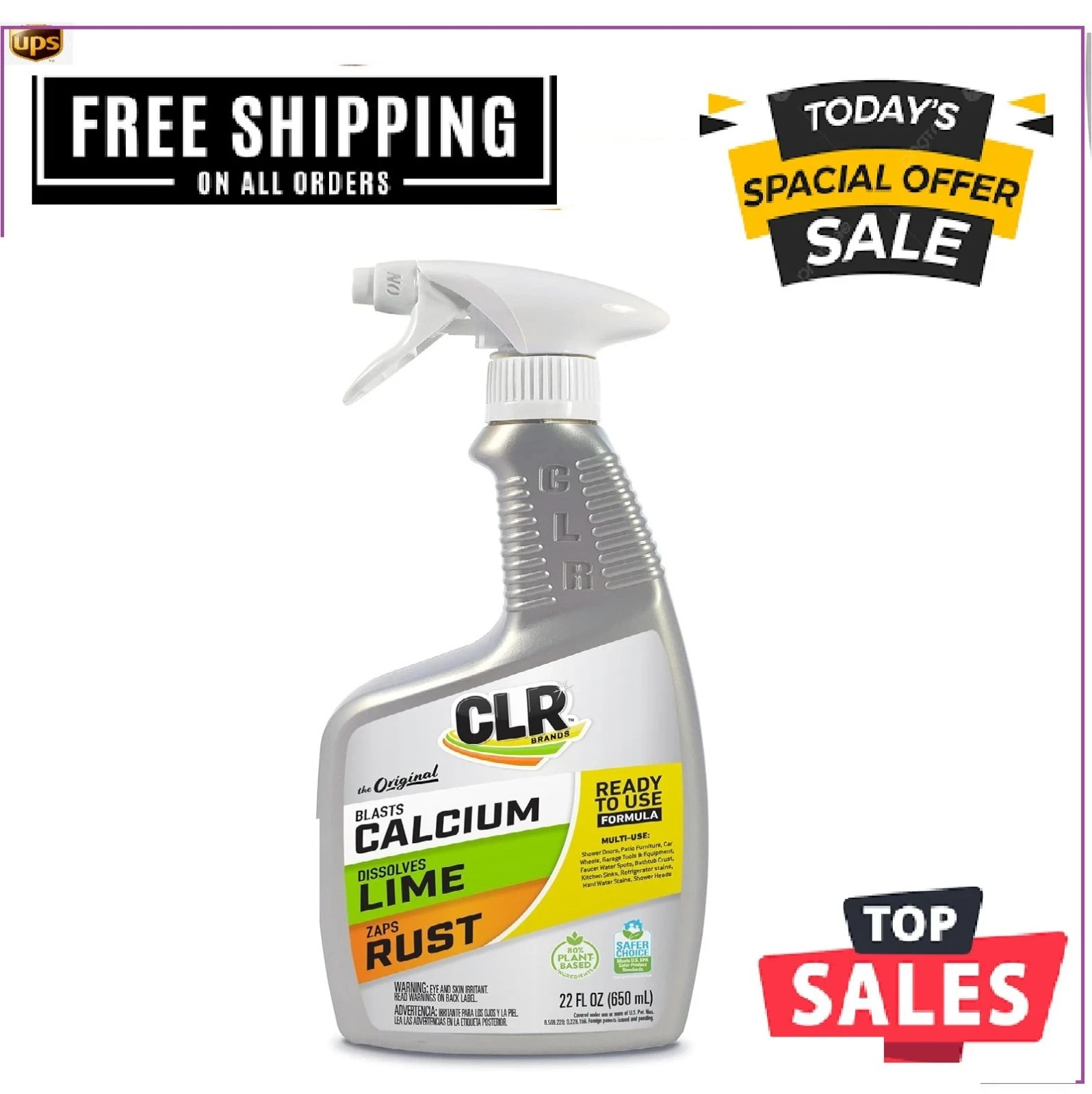CLR Calcium Lime and Rust Remover EPA Safer Choice 22 oz Spray