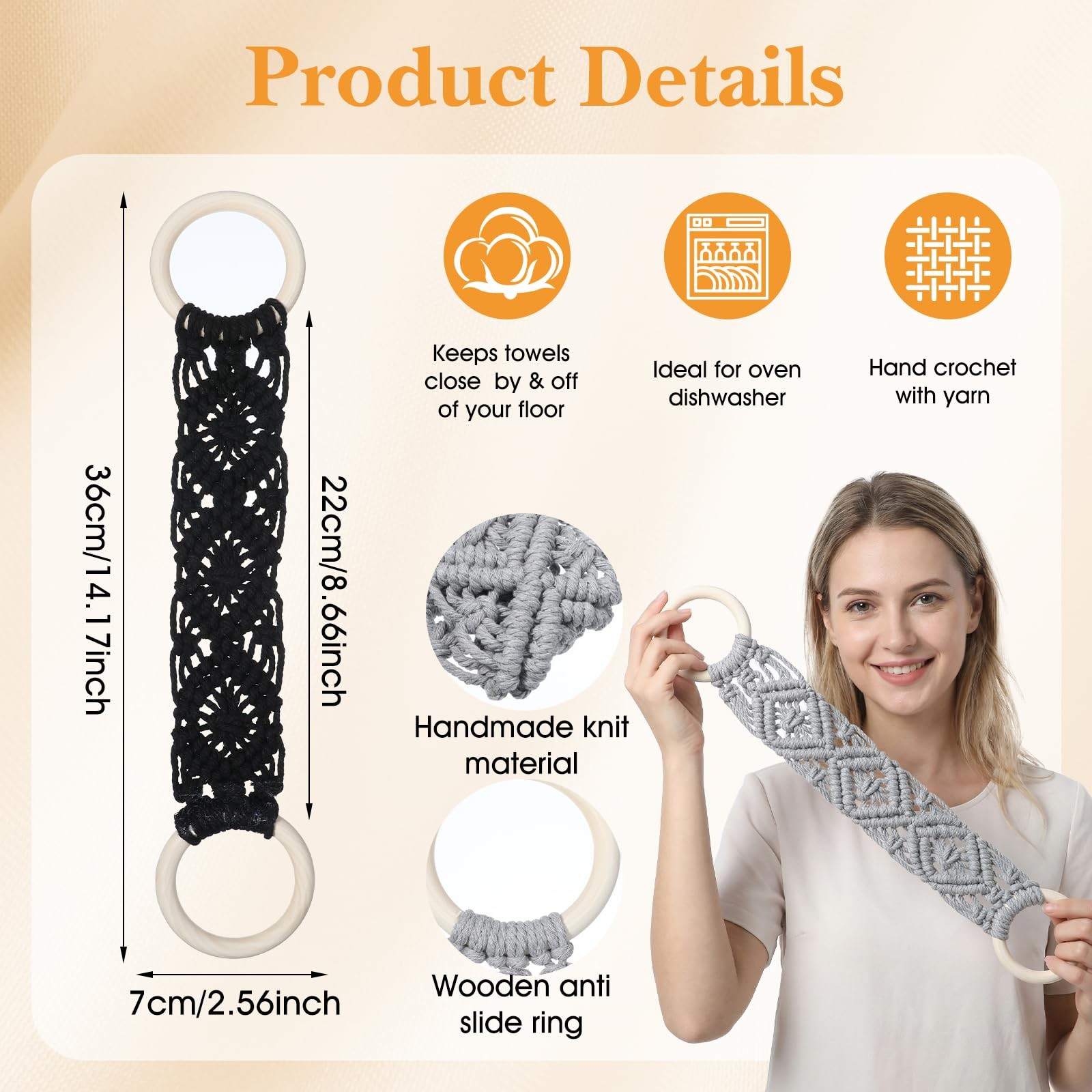 2 Pcs Kitchen Towel Holder, Handmade Crochet Hanging Towel Loop Ring for Hang…