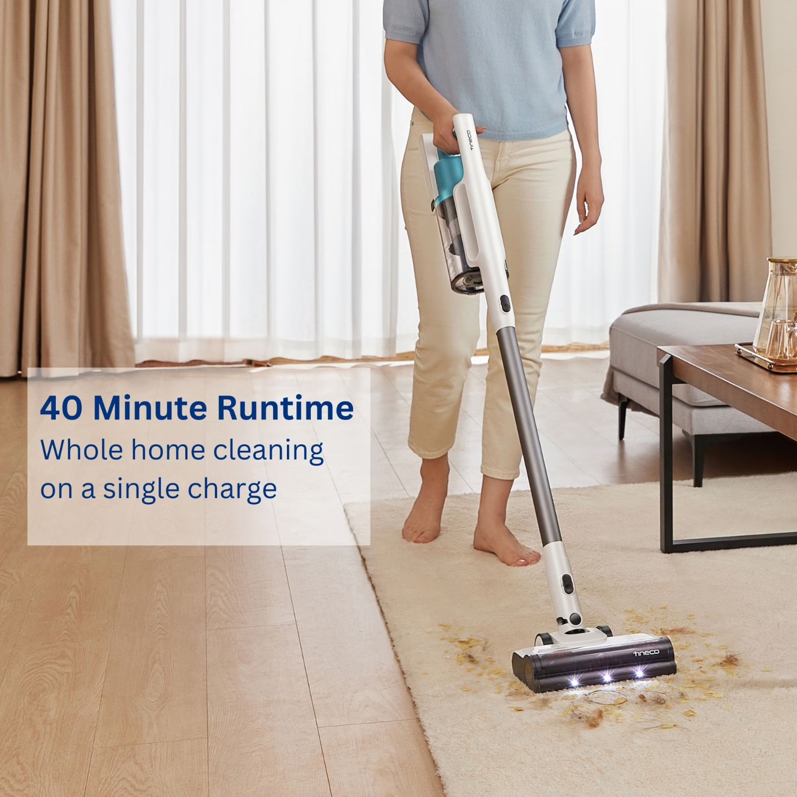 Cordless Stick Vacuum 40 Min Runtime HEPA Filter LED Brush Headlight Handheld 2
