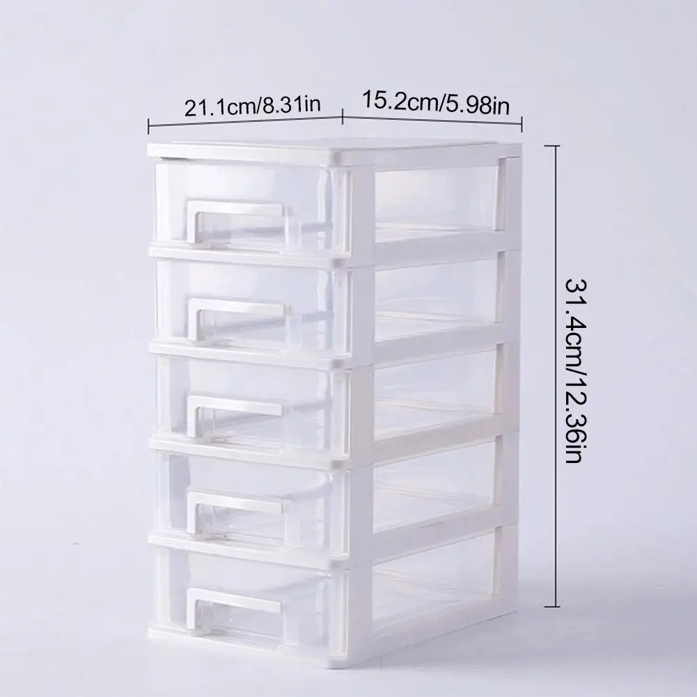 5 Drawer Desk Clear Plastic Storage Box Office Cabinet Transparent Miscellaneous