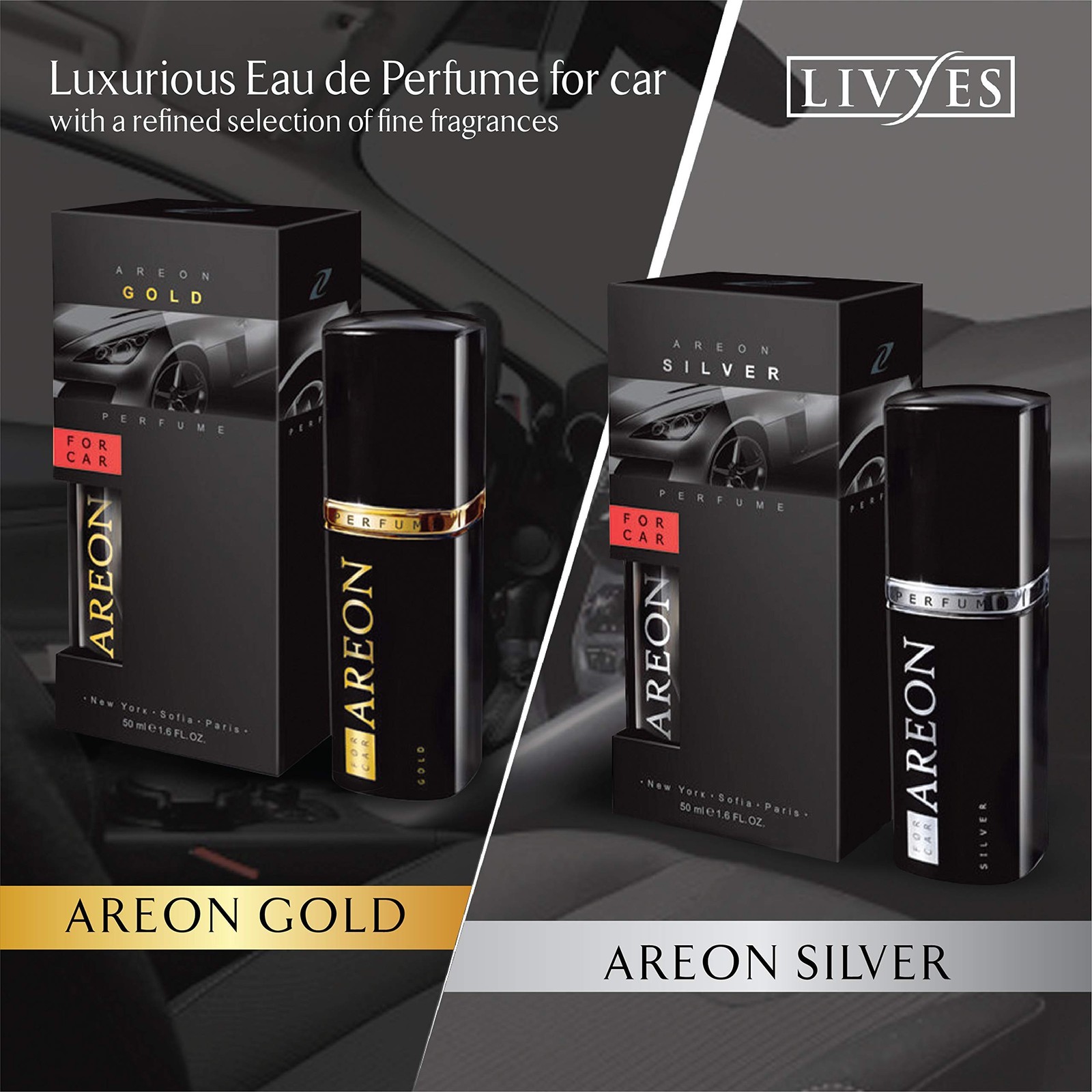 Areon Air Freshener Car Perfume 50 millileter 1.6 Fluid Ounces, Silver