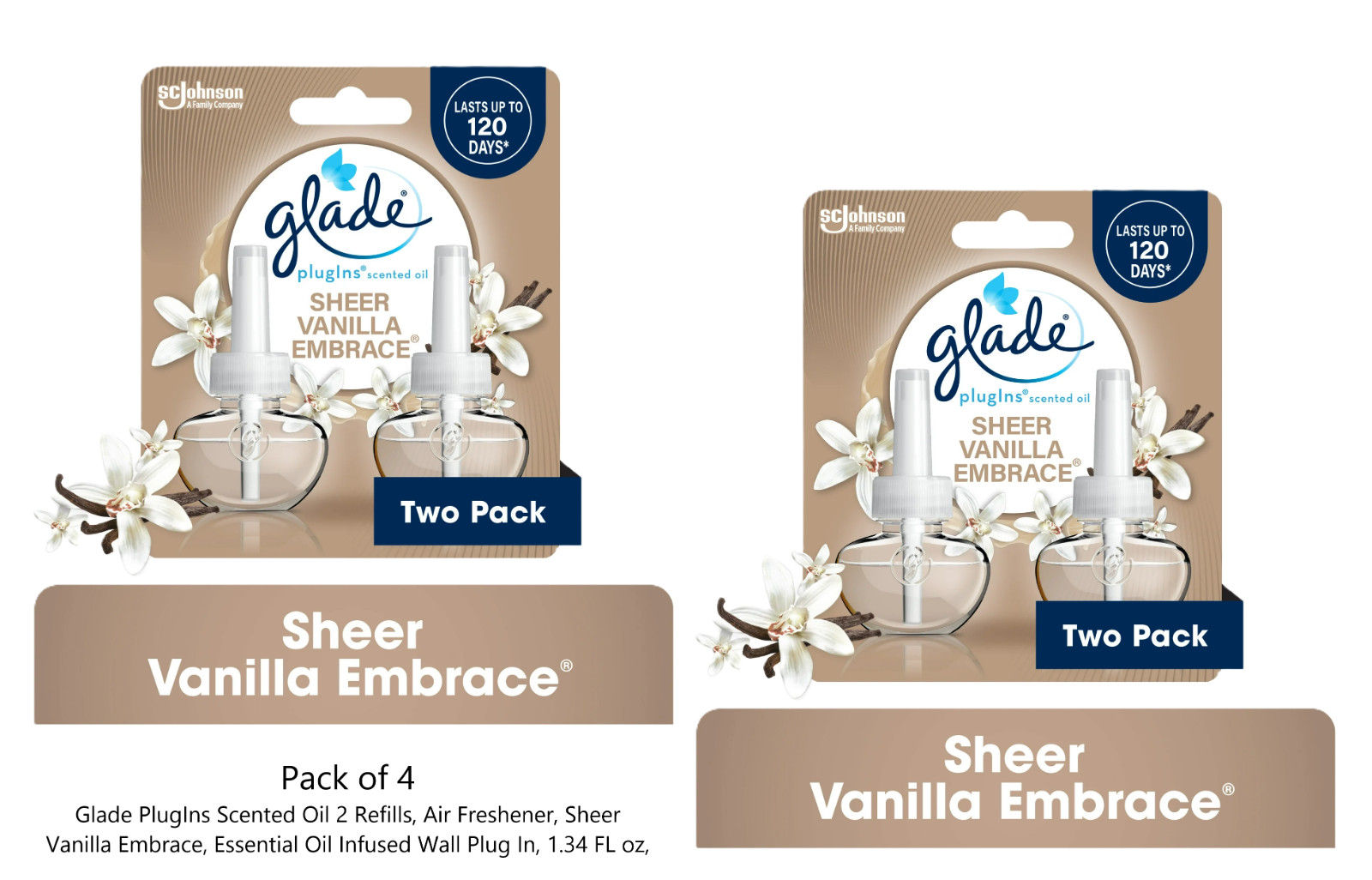 Glade PlugIns Scented Oil 4 Refills, Sheer Vanilla Embrace, 1.34 FL oz