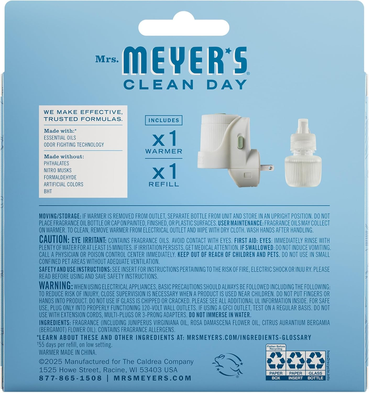 MRS. MEYER’S CLEAN DAY Scented Oil, Rain Water, 1 Warmer and Refill | Freshens H