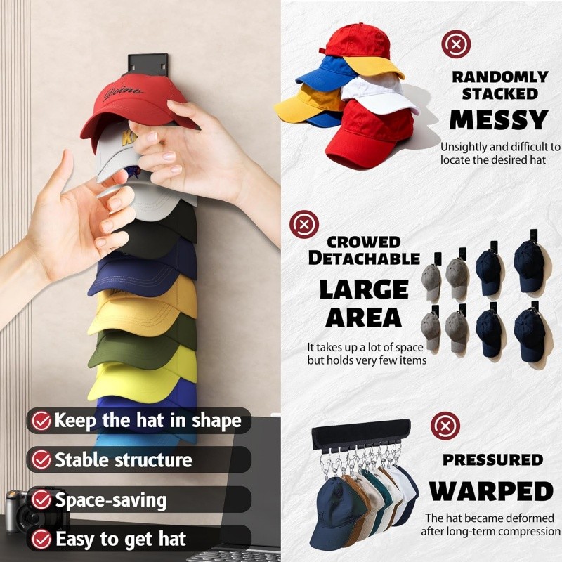 2x Hat Organiser Display Wall Mounted Hat Holder For Home Baseball Cap Rack US