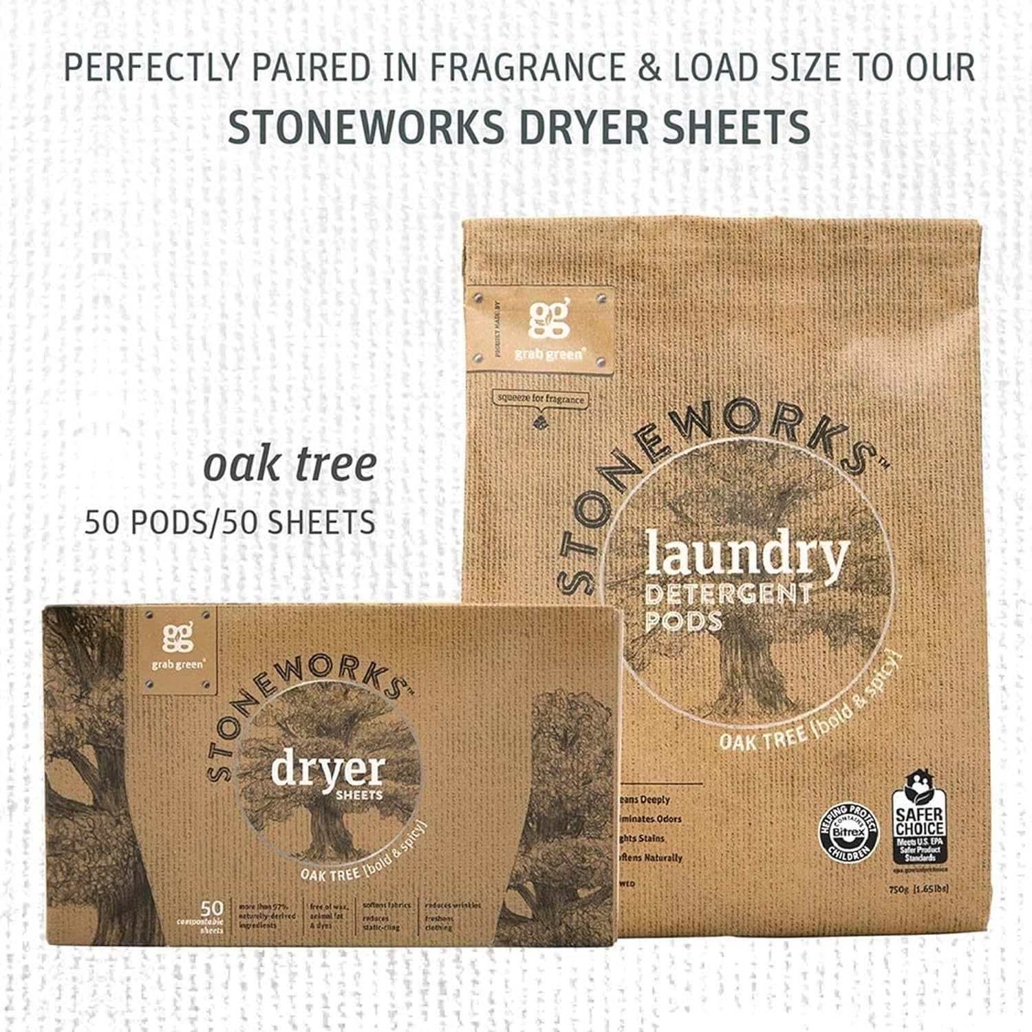 Stoneworks Laundry Detergent Pods Natural, Oak Tree, 50 Loads, 1.65 lbs (750 g)