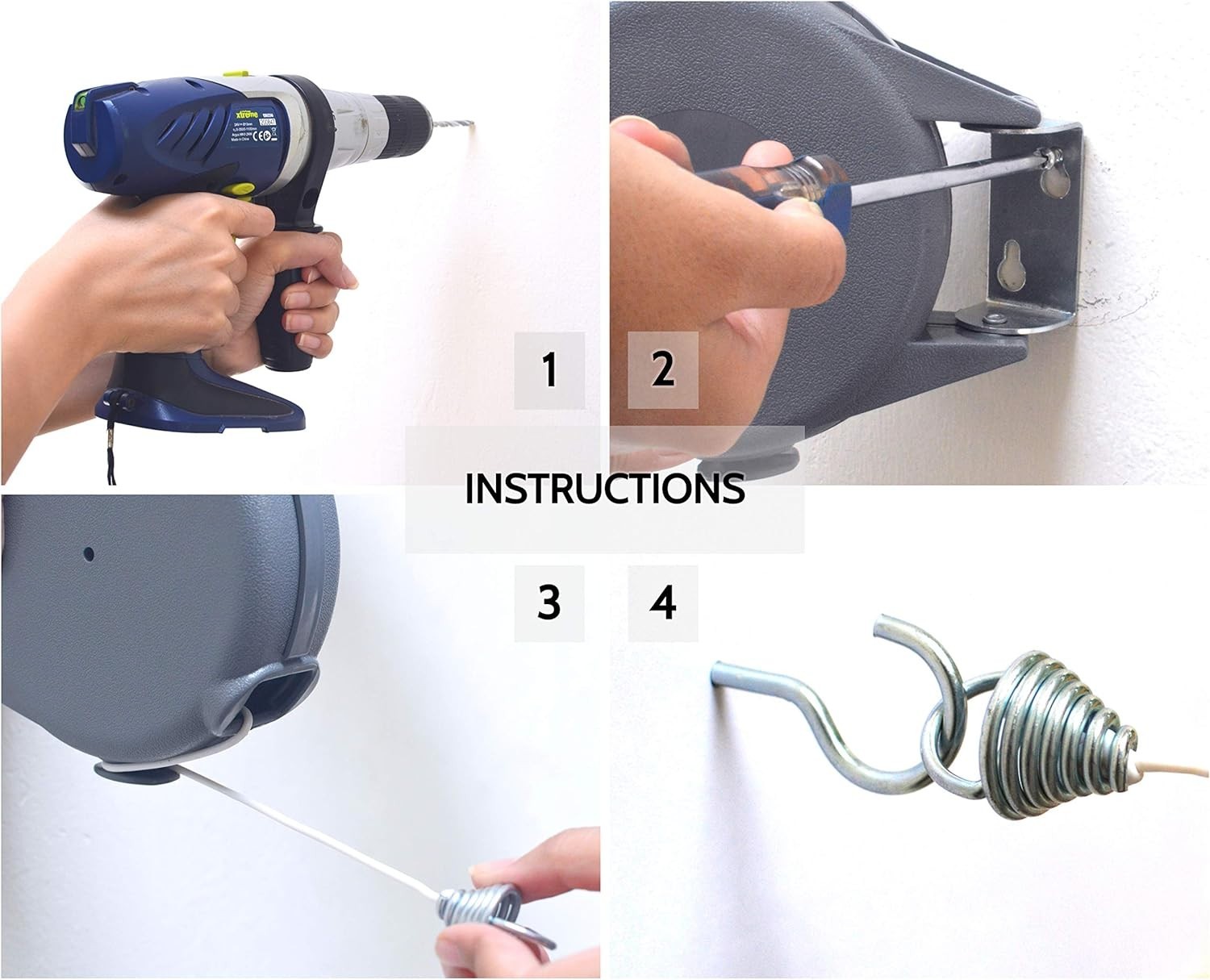 Heavy-Duty 45ft Retractable Clothesline – Indoor/Outdoor Washing Line in Grey