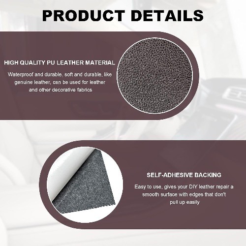 2 PCS Leather Repair Patch Tape, 4 x 8 Inch PU Vinyl Repair Patche Color: Gray