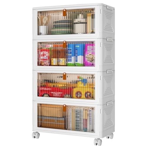 YFXCVSL 4 Tier Plastic Storage Bins with Lid 23QT, Stackable Storage Bins |