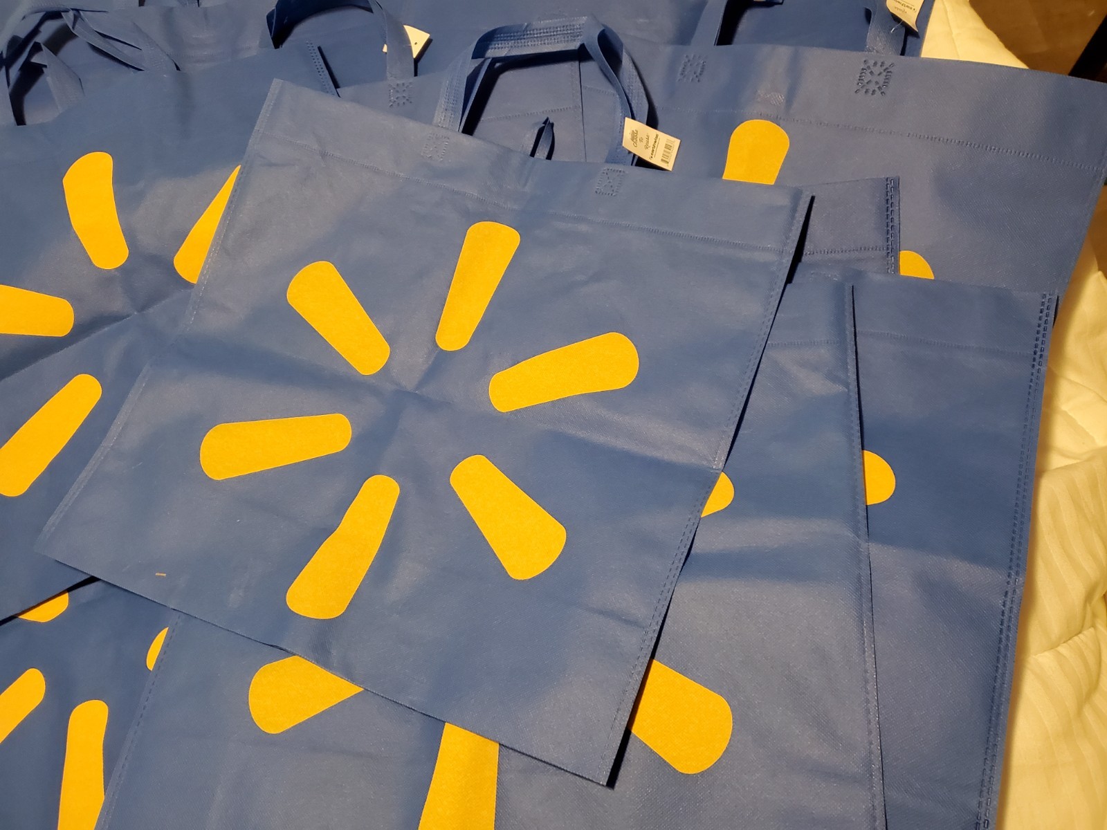 15 Lot New XLarge Walmart Reusable Shopping Bags Set Blue Crafts Tools 18″ X 17″