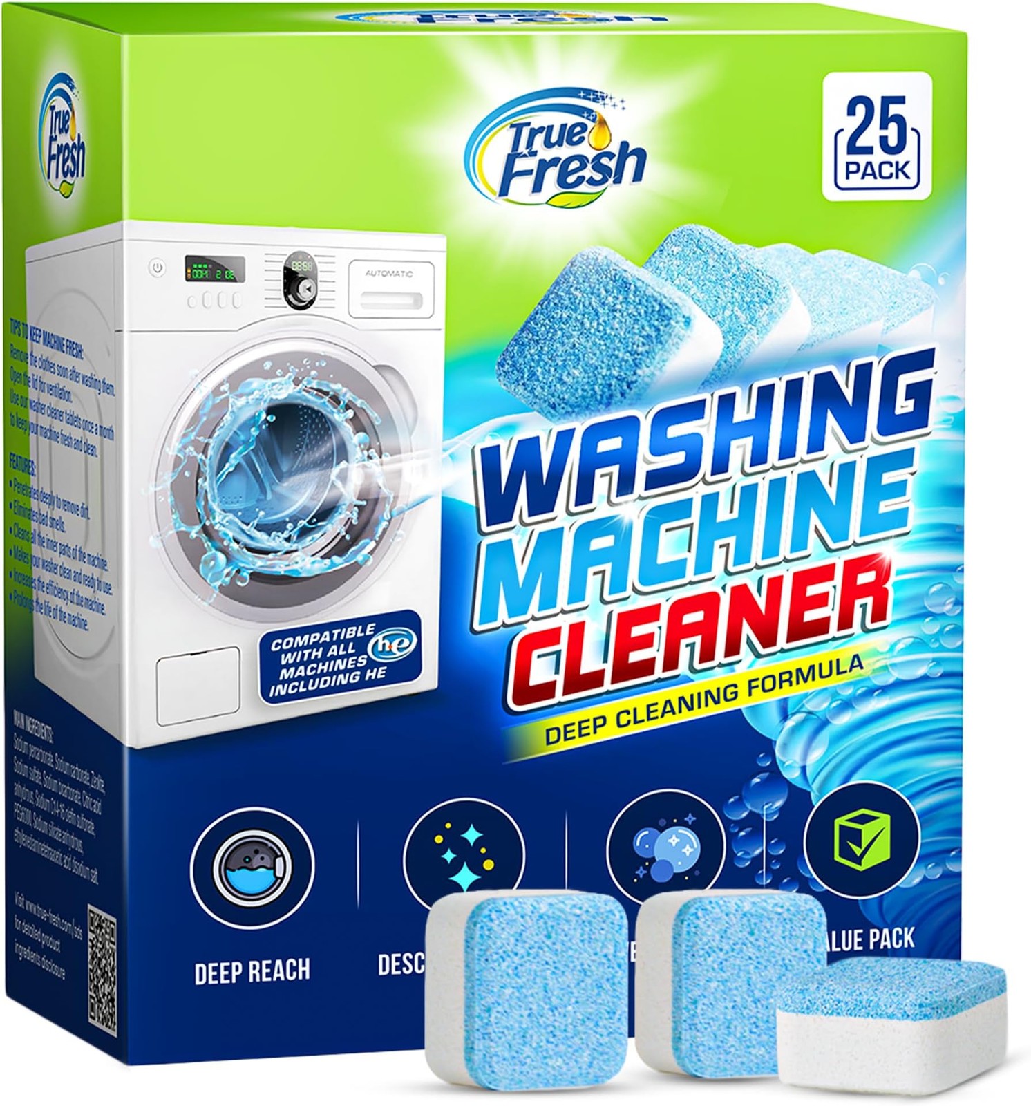 True Fresh Washing Machine Cleaner Tablets 25 Pack for Front Load, Top Load &…