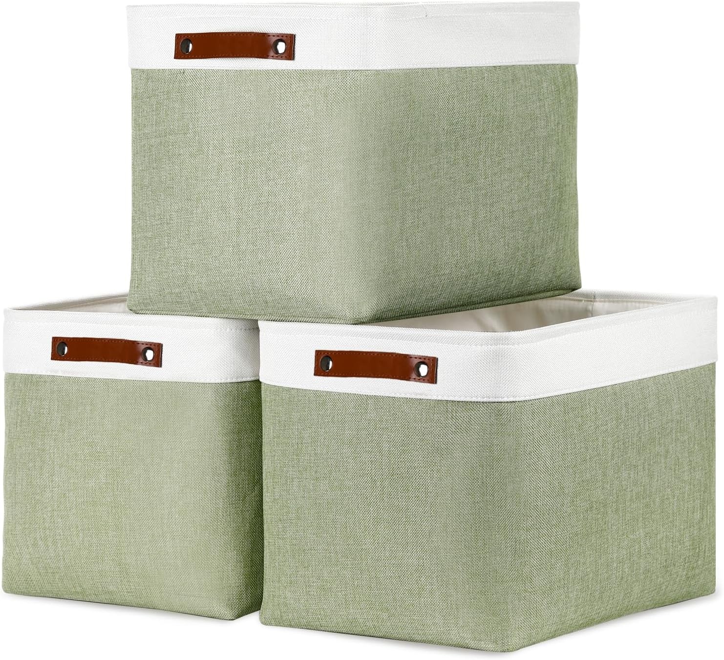 16-inch fabric storage basket, decorative storage box with leather handles,