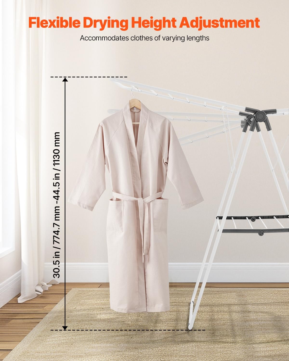 VEVOR Clothes Drying Rack, 2-Tier Foldable 54.5″D x 23.6″W x 39.4″H, White