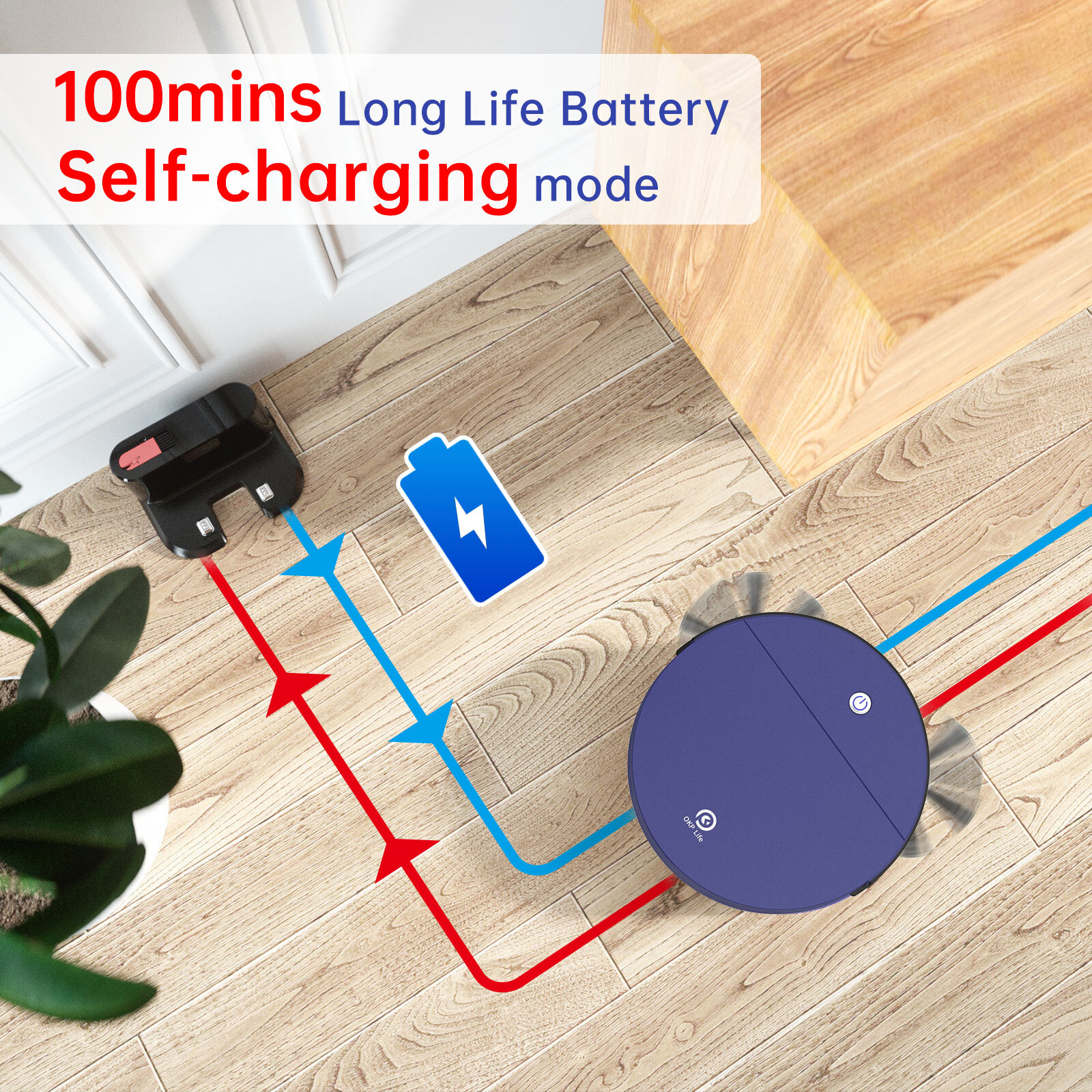 OKP Robot Vacuum Cleaner Self-Charging Work with WiFi/Voice/App Control 2200Pa