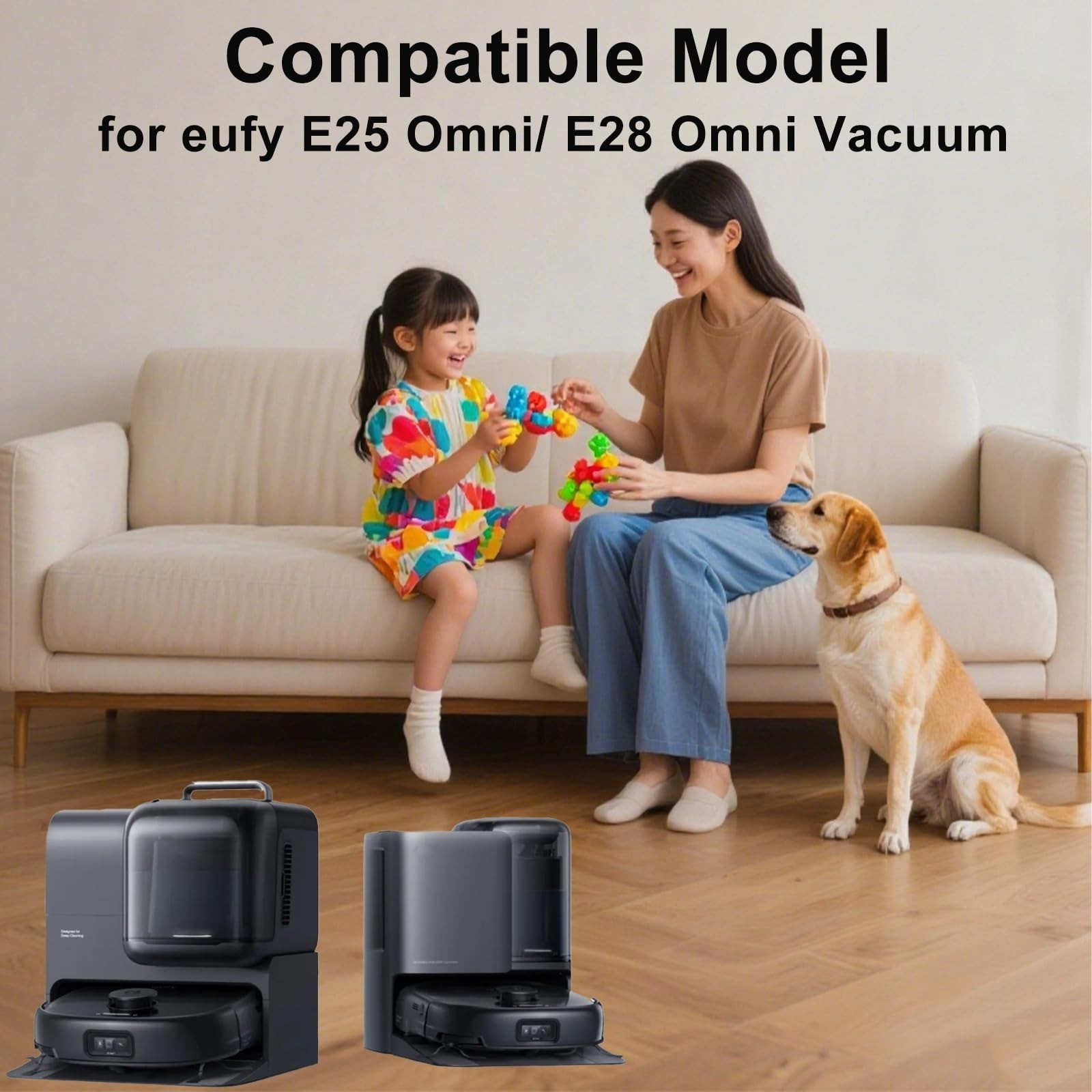17Pc eufy E25/E28 Kit: 1 Main Brush, 2 Mop, 6 Side, 4 HEPA, 4 Bags