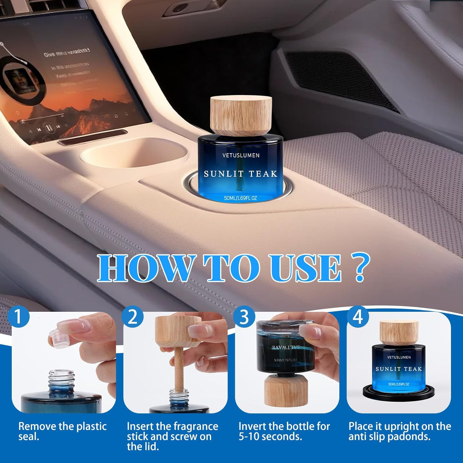 Car Air Freshener, 50Ml /1.7Fl Oz Large Capacity Air Freshener Diffuser Set, 3-S