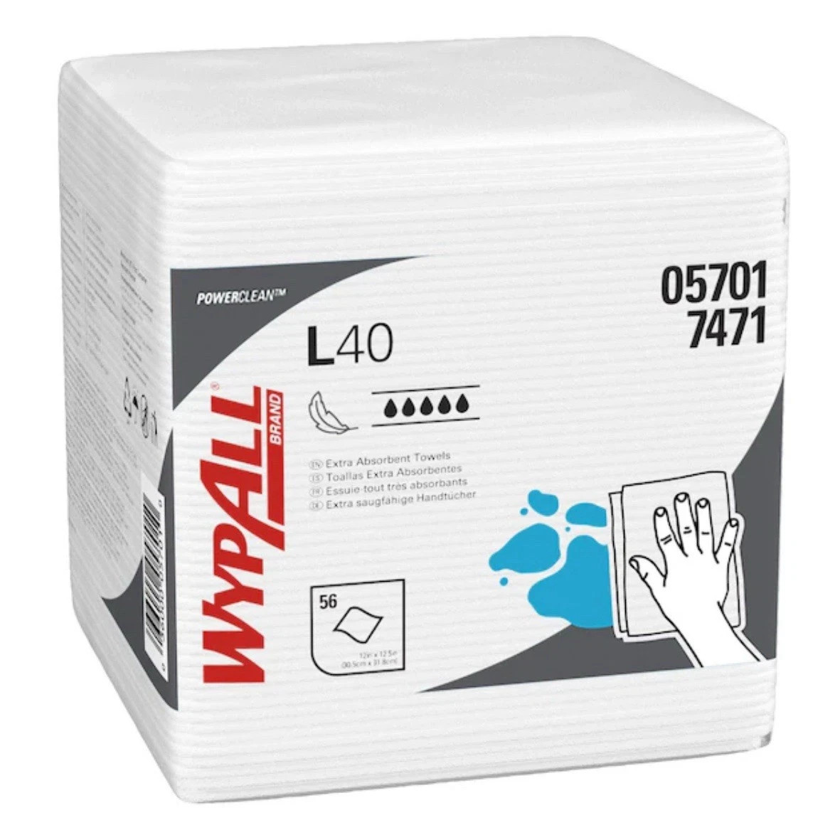 Kimberly-Clark WypAll 05701 Professional Wipers L40, 1/4 Fold, Pack Of 56 Towels