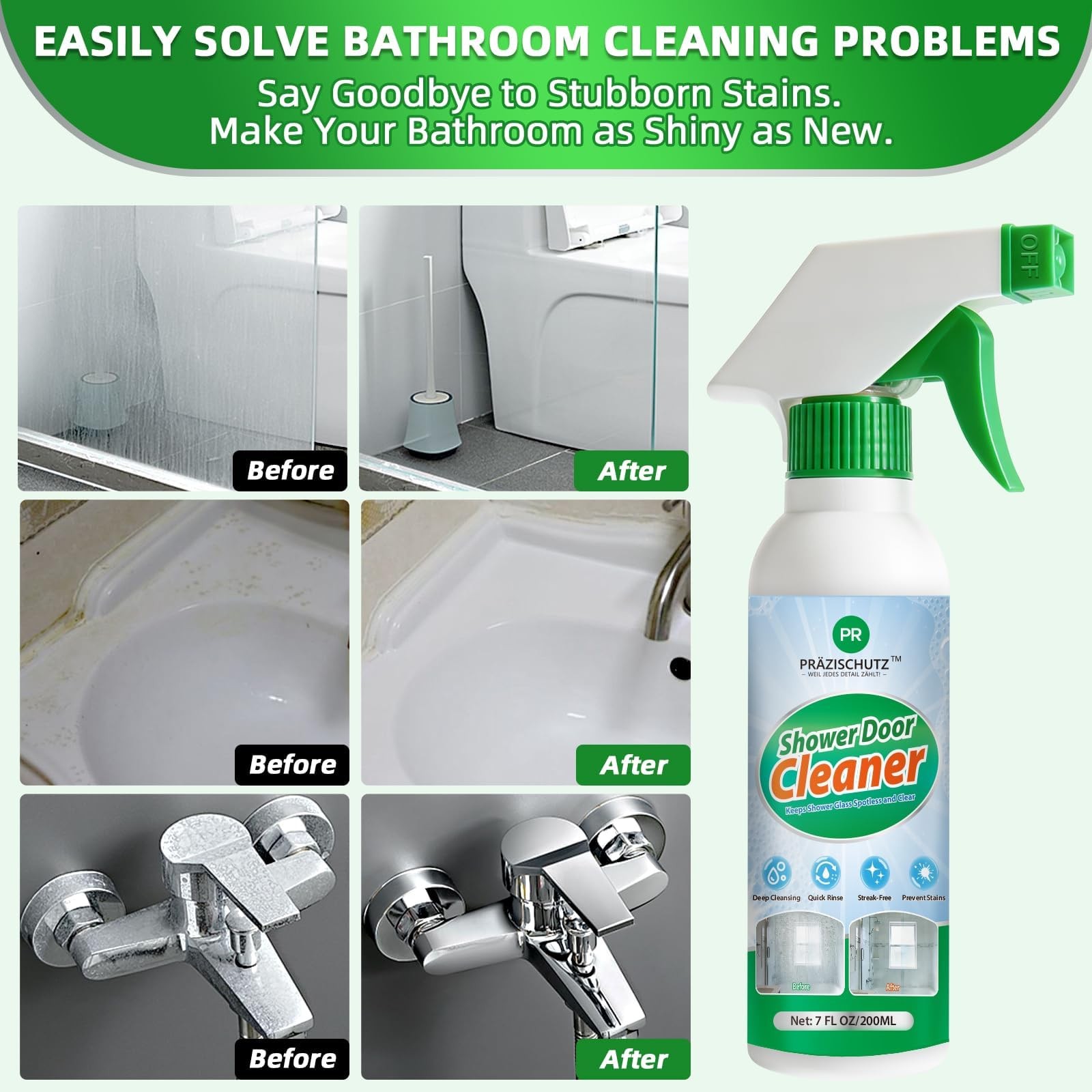 Bathroom Glass Cleaner Spray – Removes Limescale, Soap Scum, and Oil Film, St…