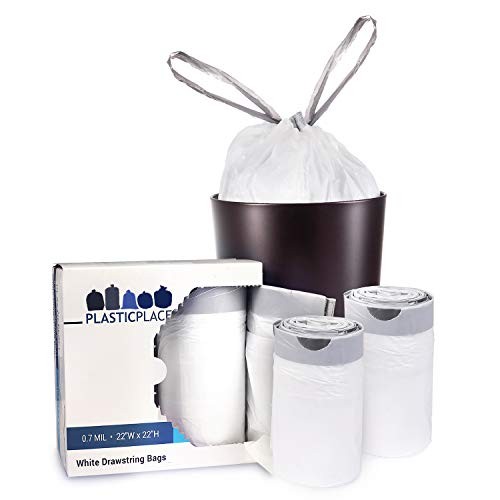 8 Gallon Trash Bags │ 0.7 Mil │ White Drawstring Garbage 200 Count (Pack of 1)