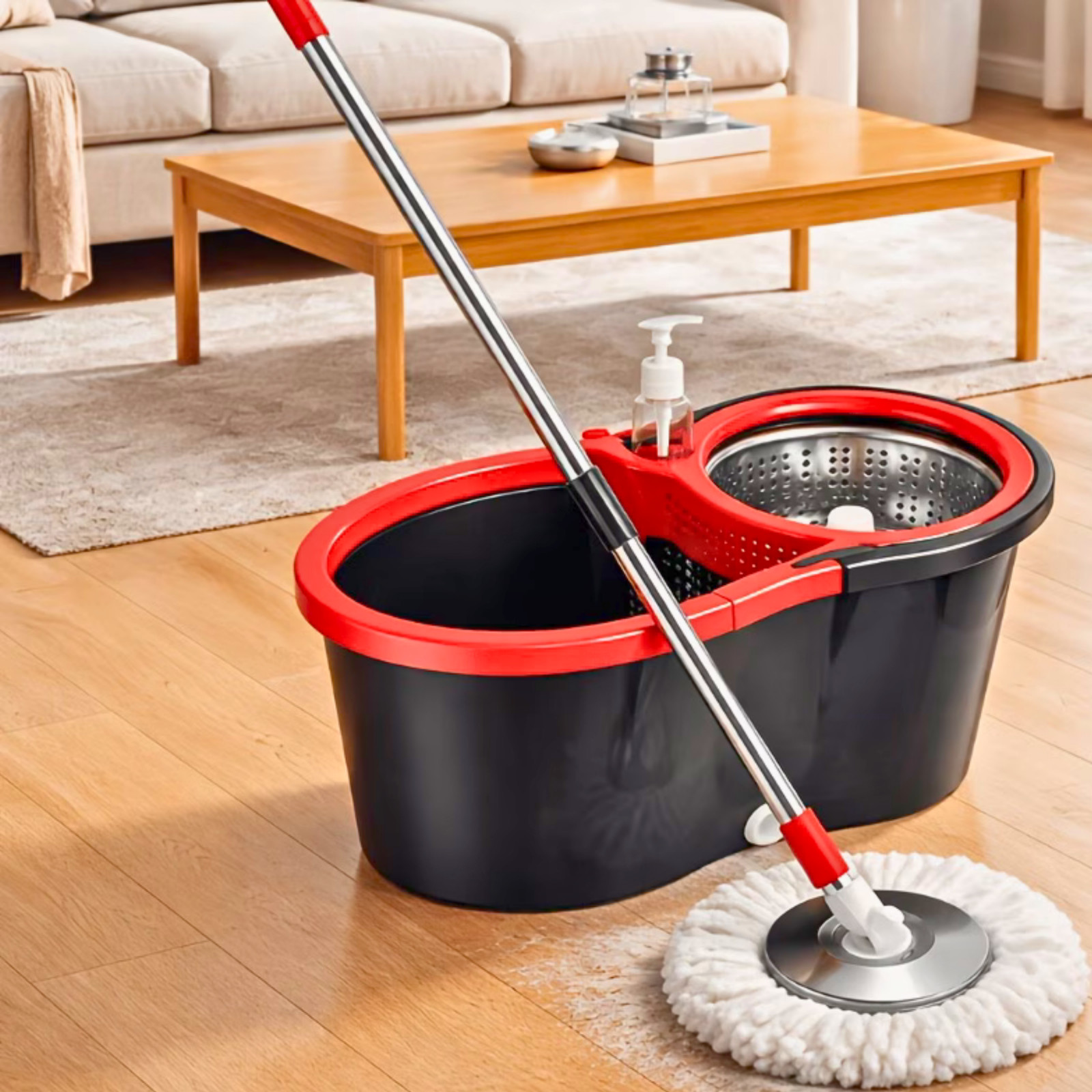 Spin Mop & Bucket Set 360° Rotating Floor Cleaning System with 4 Microfiber Head