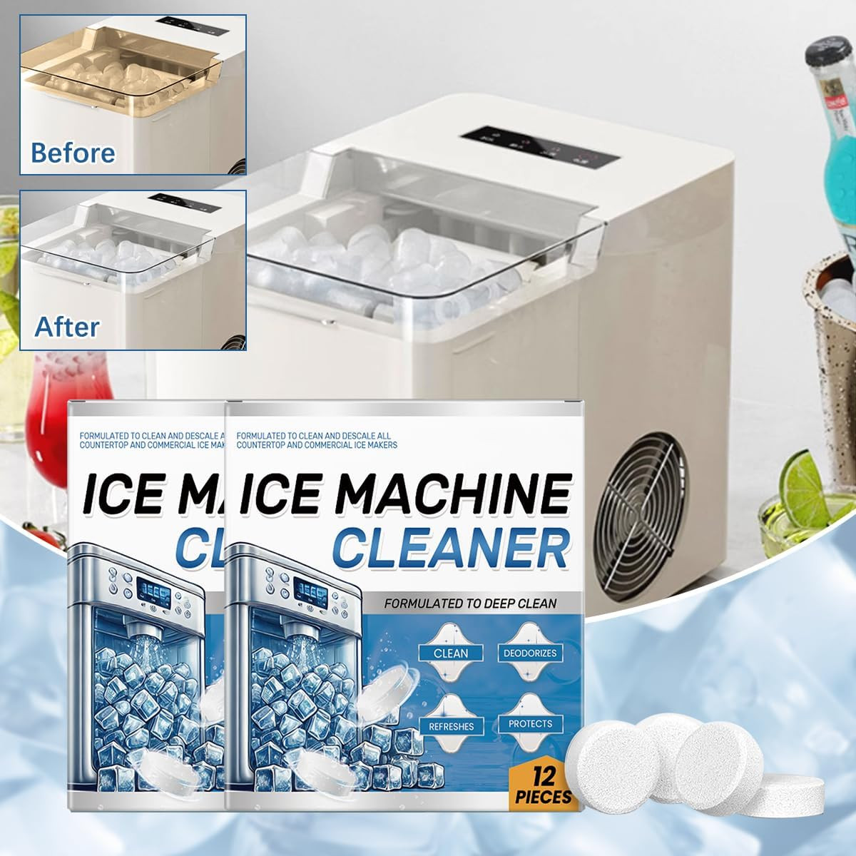 Ice Machine Cleaner Maker Descaler – 24 Clean Tablets for Ice Makers – Bulk 1