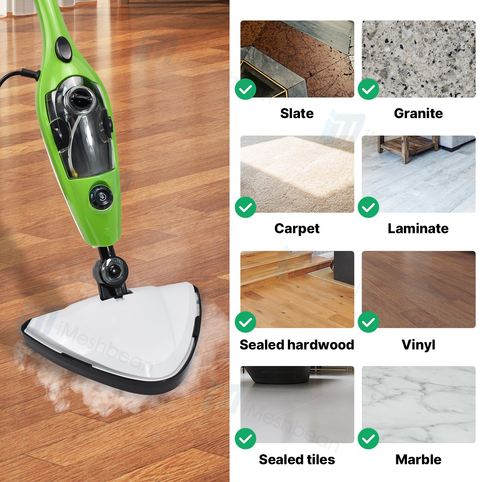 Steam Mop Cleaner 10-in-1 with Convenient Detachable Handheld Unit Floor Carpet