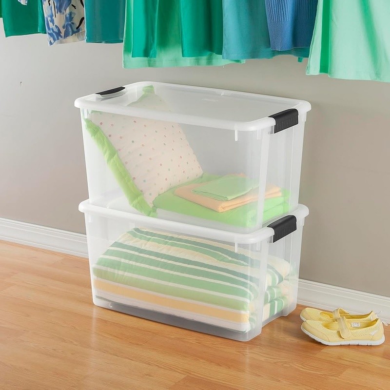 Stackable Clear Storage Boxes W/ Heavy Duty Latches 4-Pack Shatterproof New