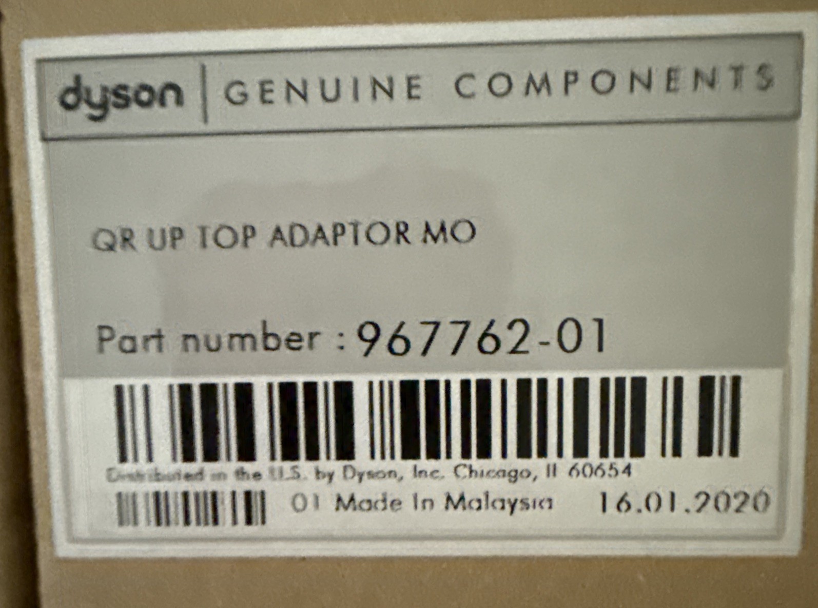Dyson Quick release up top adaptor part number 967762-01 In box