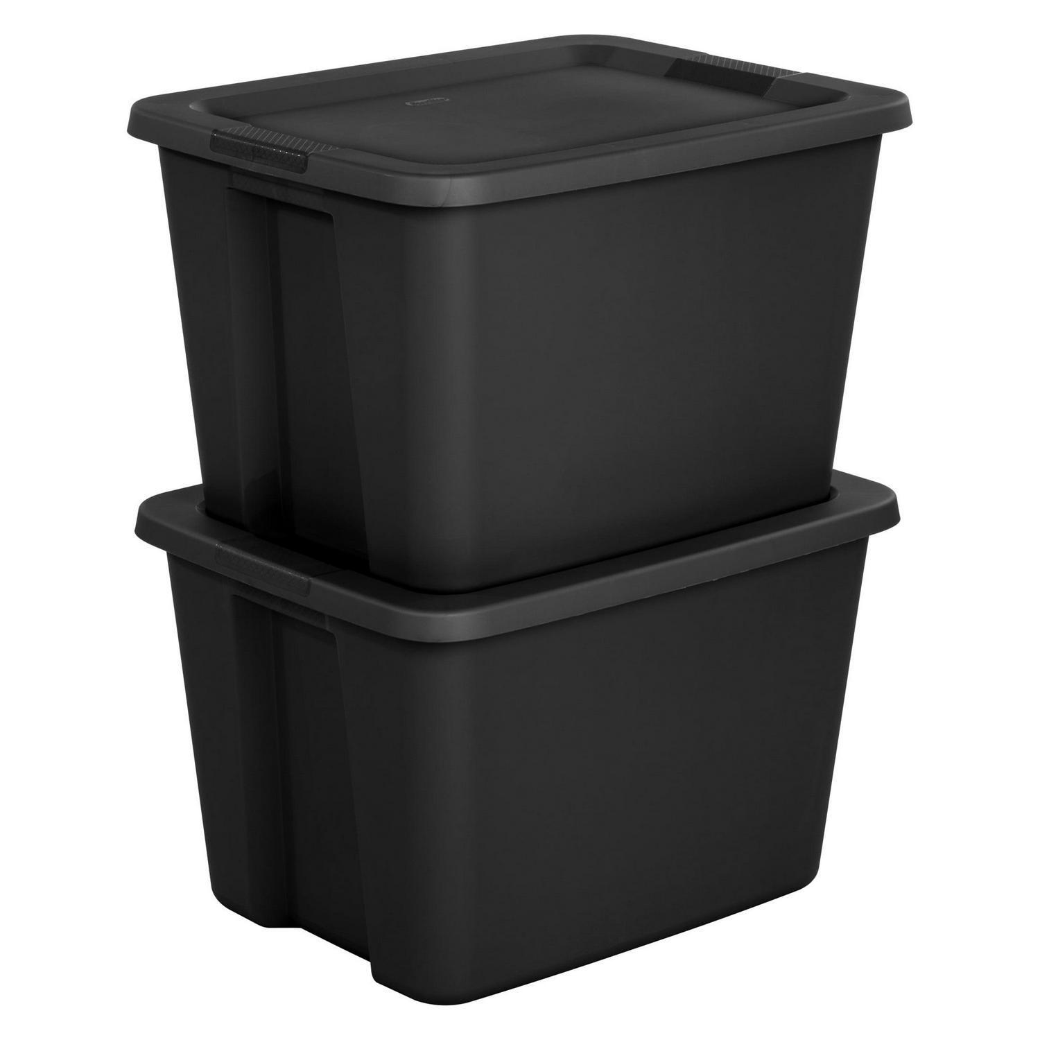 Lot of 8 Tote Box 18Gal Plastic Adult Black Stackable Storage Lid lightweight
