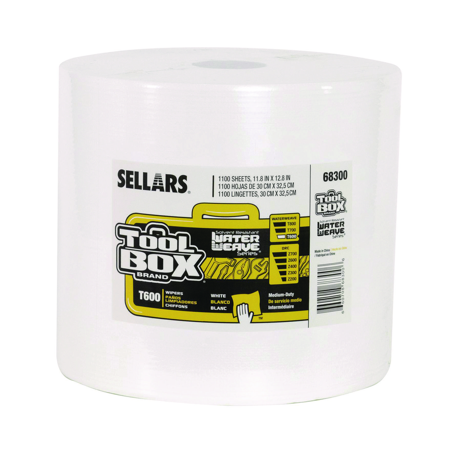 TOOLBOX WaterWeave T600 Wipers, 1-Ply, 11.8 x 12.8, White, 1,100 Sheets/Roll