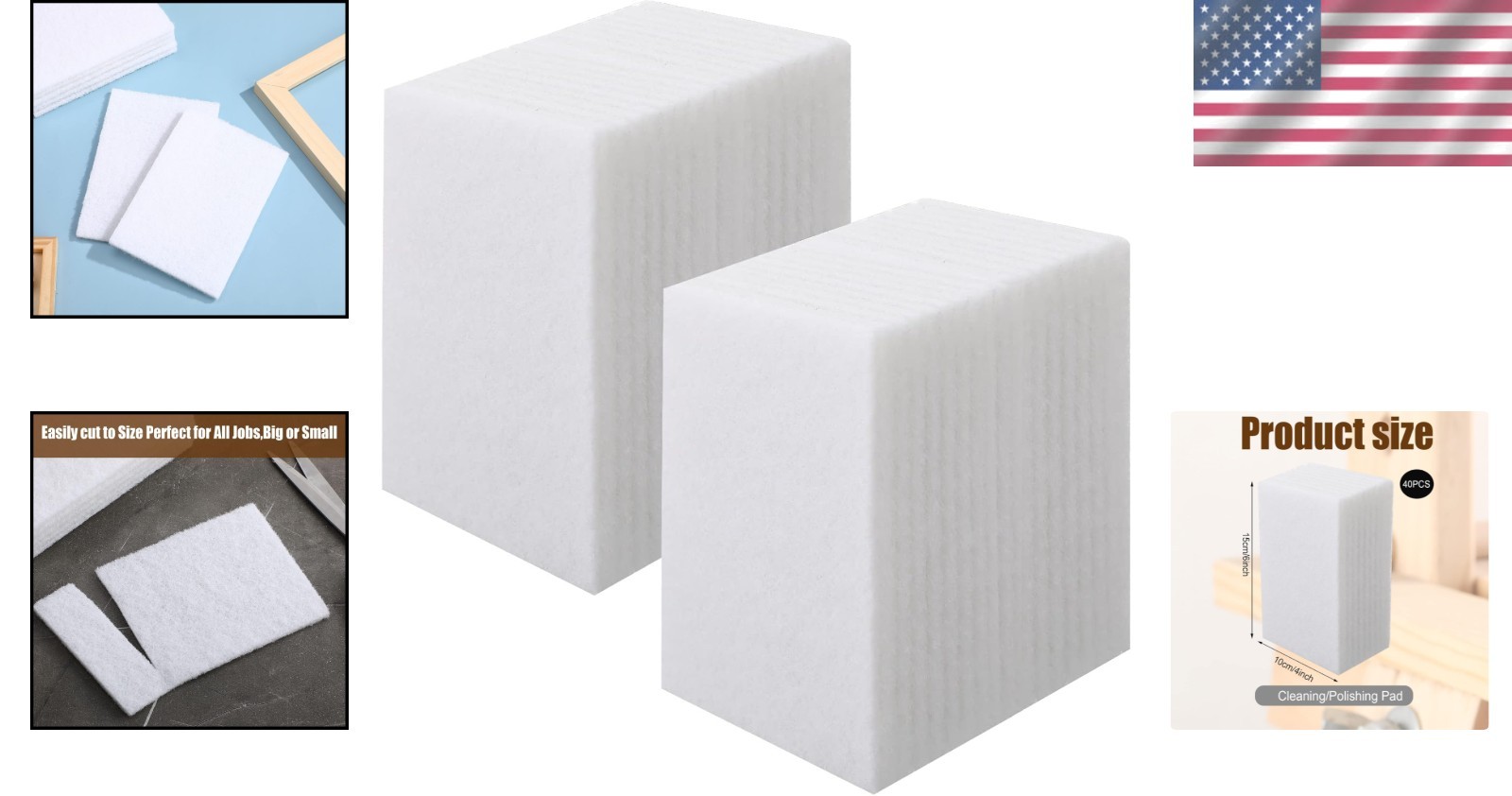 40 Pack Non Scratch White Scrubbing Pads Light Duty Multi Surface Cleaning