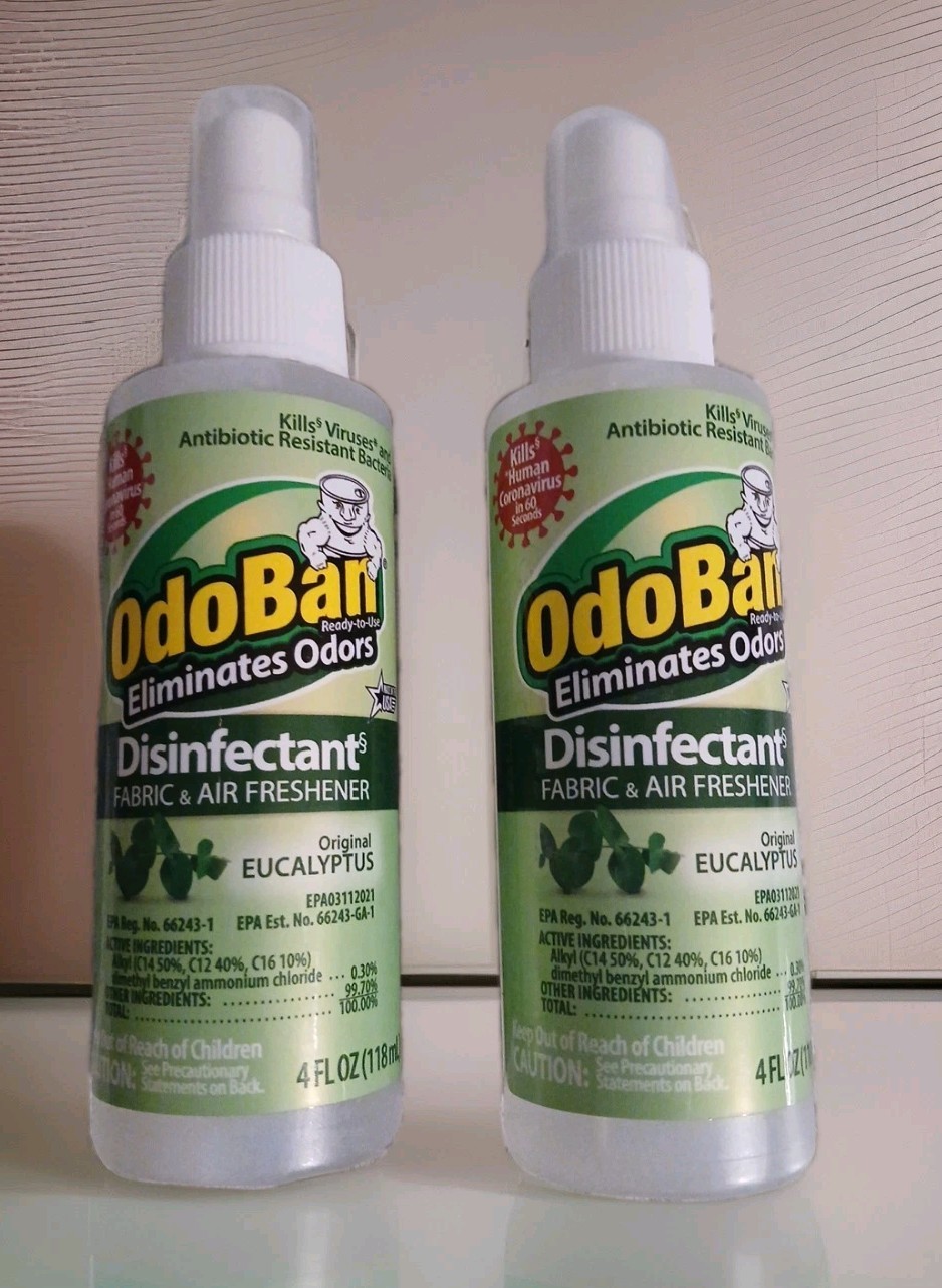 2 New ODOBAN Disinfectant Fabric Air Freshener Eucalyptus Scent 4 oz