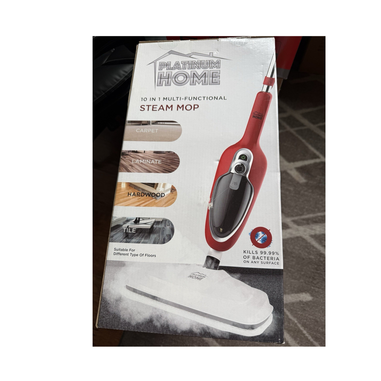Platinum Home 10-in-1 Multi-Functional Steam Mop 1200W 0.3L Red w/ Accessories