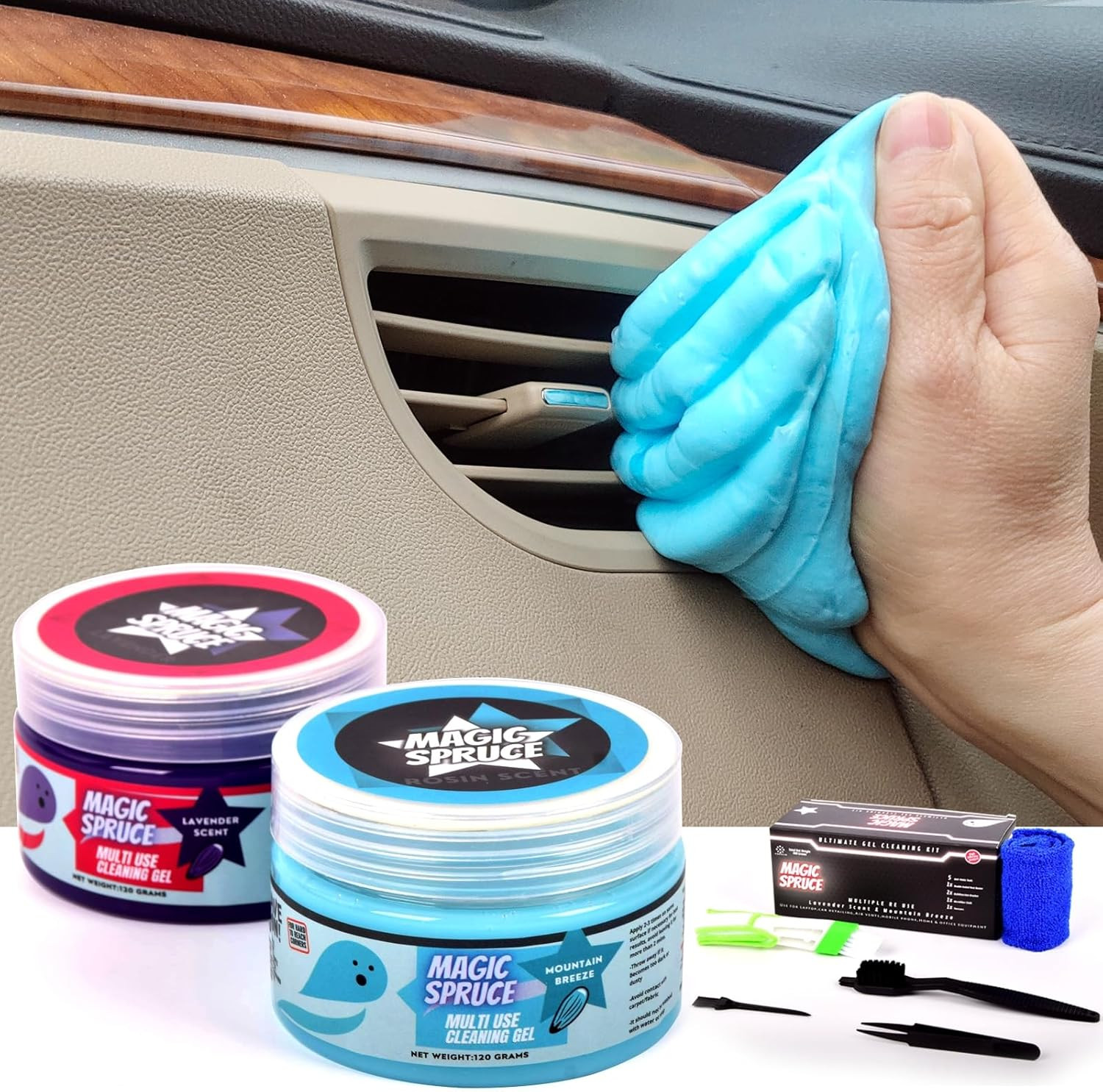 MAGIC SPRUCE Car Cleaning Gel,2 Pack Car Cleaning Putty with 4 Anti- Static Brus