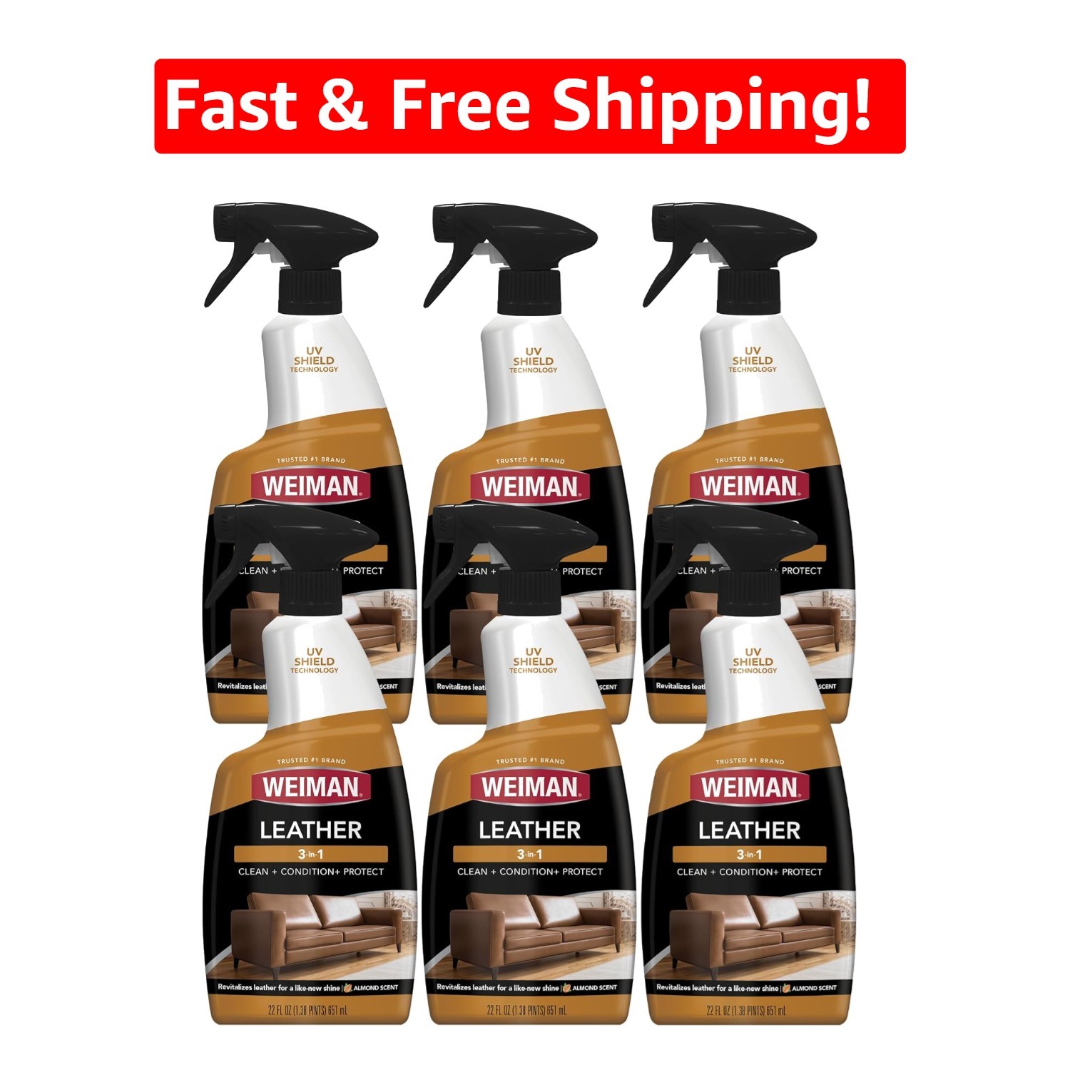 Leather Cleaner & Conditioner – 6 Pack, 22 FL Oz – UV Protection Formula