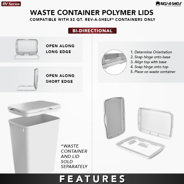 Rev-A-Shelf 32 qt. Trash Can Replacement Lid, Blue (Lid Only), RV-32-LID-22-1-40