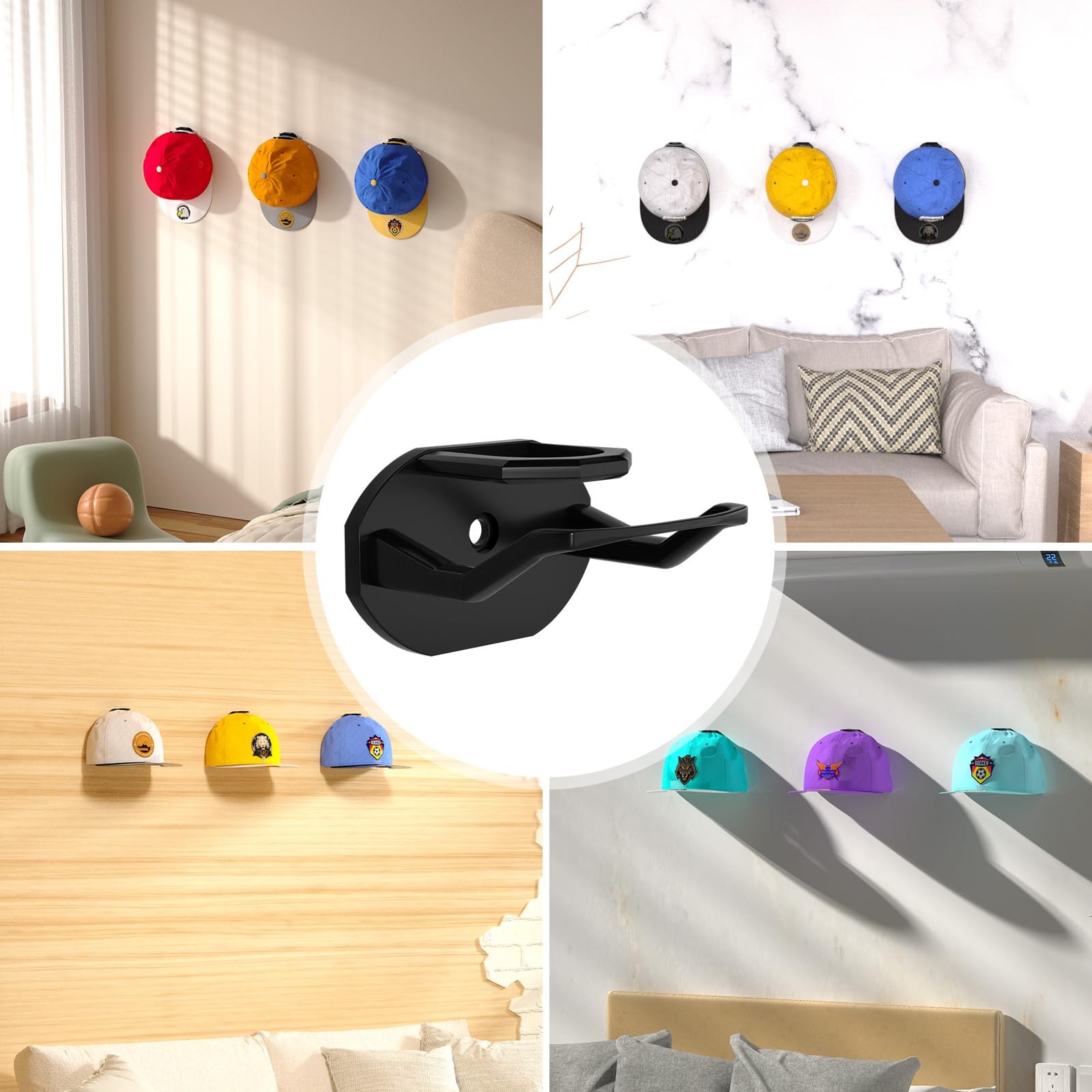 22 Pack Adhesive Hat Hooks – Strong Wall Rack for Baseball Caps and Organizers