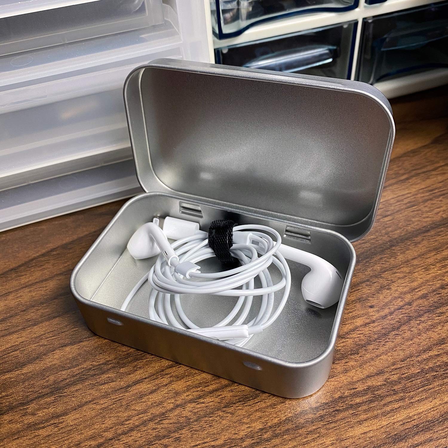 Silver Metal Rectangular Empty Hinged Tin Box 3.75×2.45×0.8 Inch 10 PCS
