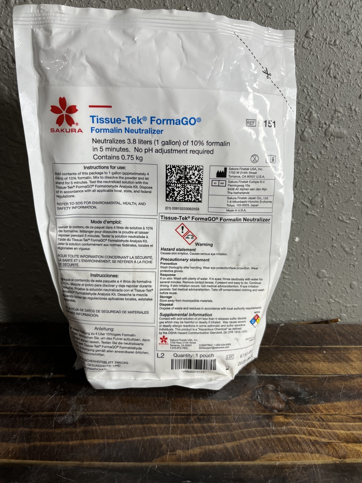 Sakura Tissue-Tek FormaGO Formalin Neutralizer 0.75kg Sealed Pouch Exp 2028