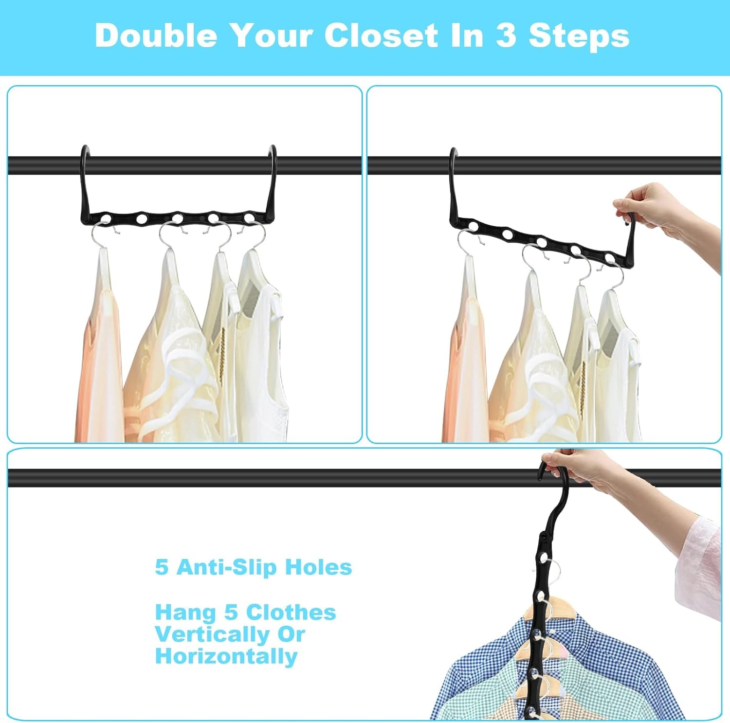 Space Saving Hangers 10 Pack, Heavy Duty Magic Cascading Hanger Organizer with 5