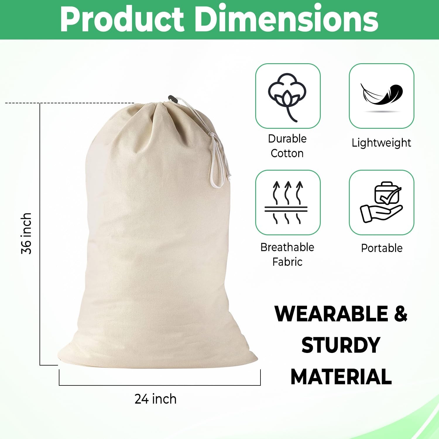 2 Pack – Extra Large Cotton Laundry Bag, Heavy Duty Large Laundry Bags 24 X 36 I