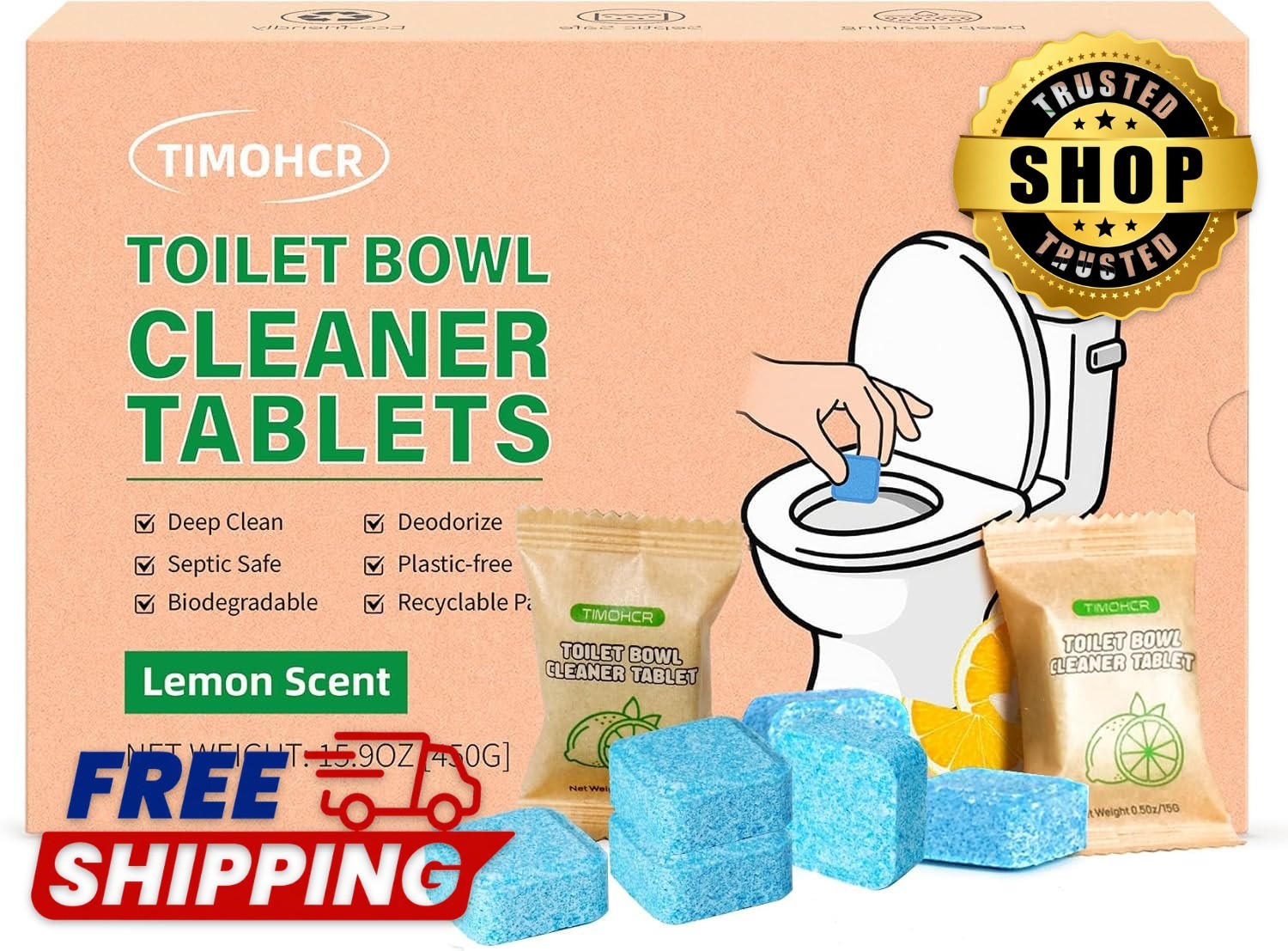 Toilet Bowl Cleaning Tablets 30 Pack Lemon Scent Fast Dissolve Septic Safe